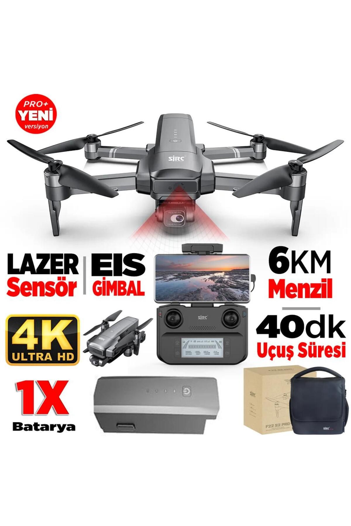 F22 S2 Pro 4k Kameralı Drone Seti-6km Menzil Çarpışma Sensörü 40 Dakika Uçuş Süresi-engel Algılama
