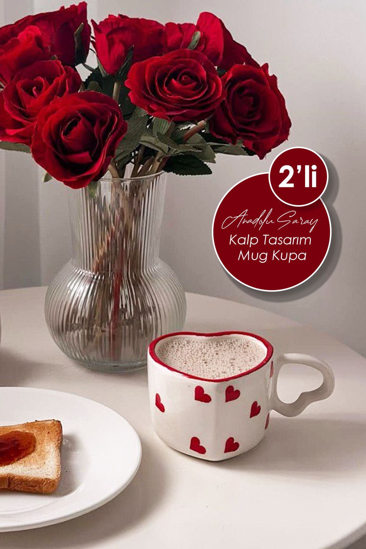 2'li El Yapımı Seramik Kalp Tasarım Mug Kupa Fincan Handmade El Yapımı Mug Fincan Kupa Kahve Kupası