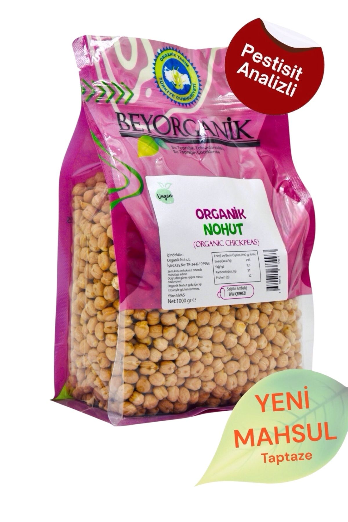 Organik Nohut 1kg (PESTİSİT VE AFLATOKSİN ANALİZLİ)