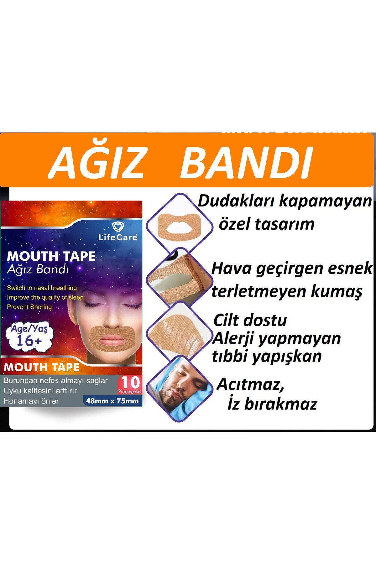 Ağız Kapama Bandı 10'lu Kutu Yetişkin Boy