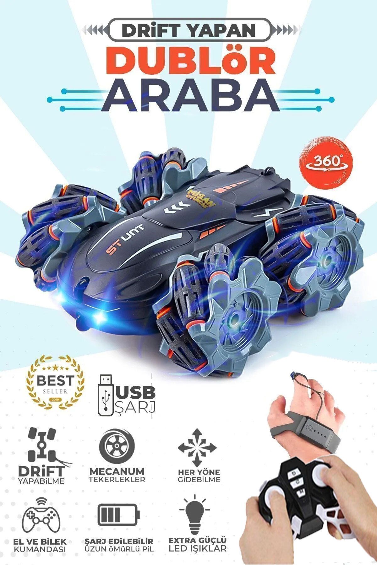 Uzaktan Kumandalı Drift Dublör Araba 360 Derece Dönebilen Ve Her Yöne Giden