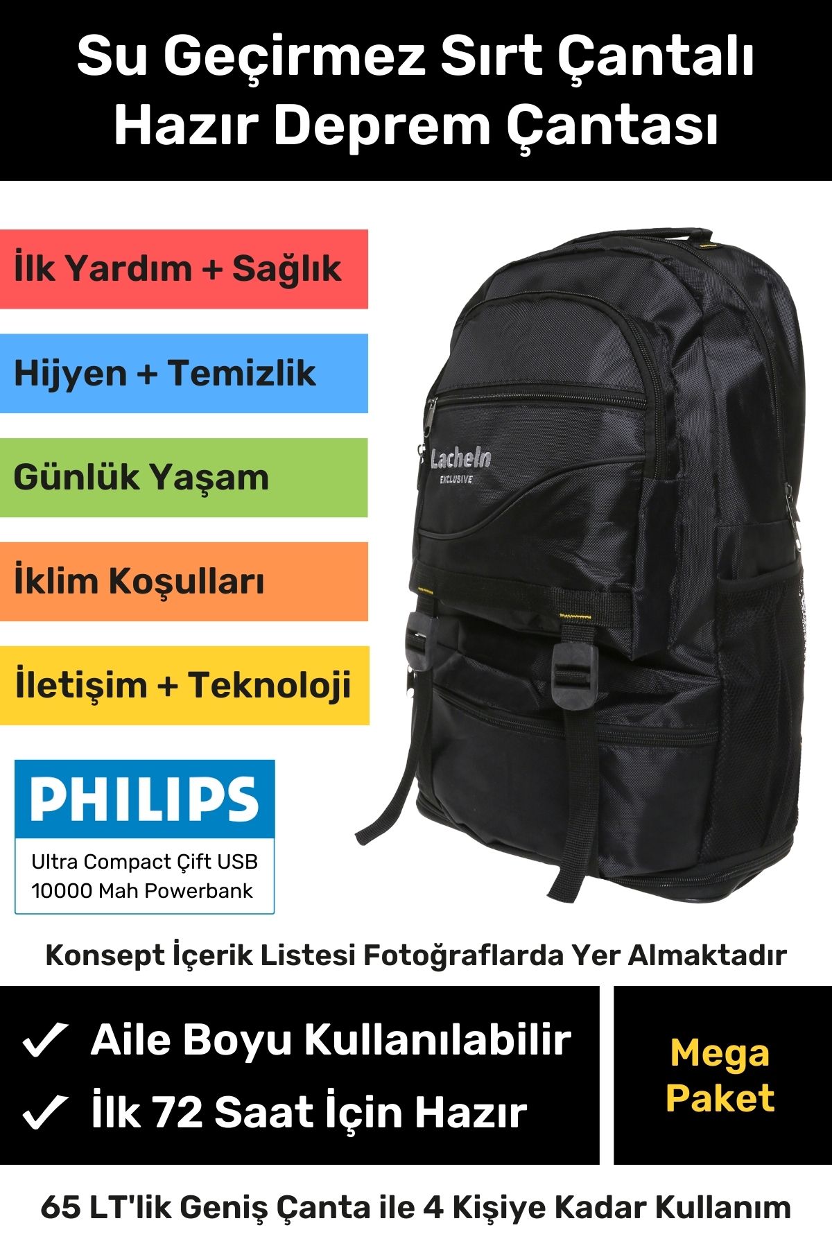 Orijinal Mega Paket Tam Kapsamlı Hazır Deprem Çantası Afet Için Ilk Yardım Acil Durum Yaşam Seti