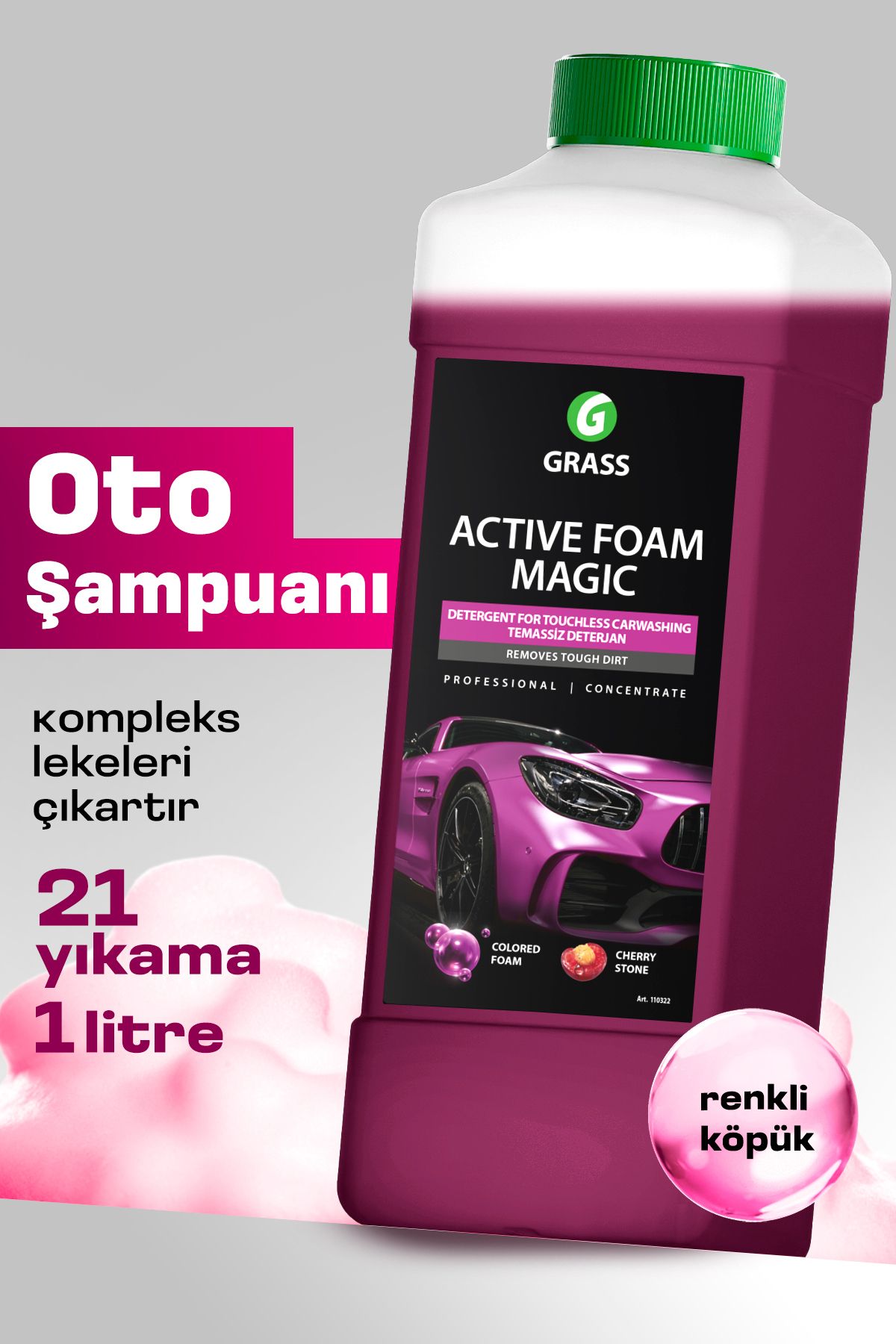 Active foam MAGIC 1L Renkli Köpük Fırçasız Oto Yıkama Şampuanı