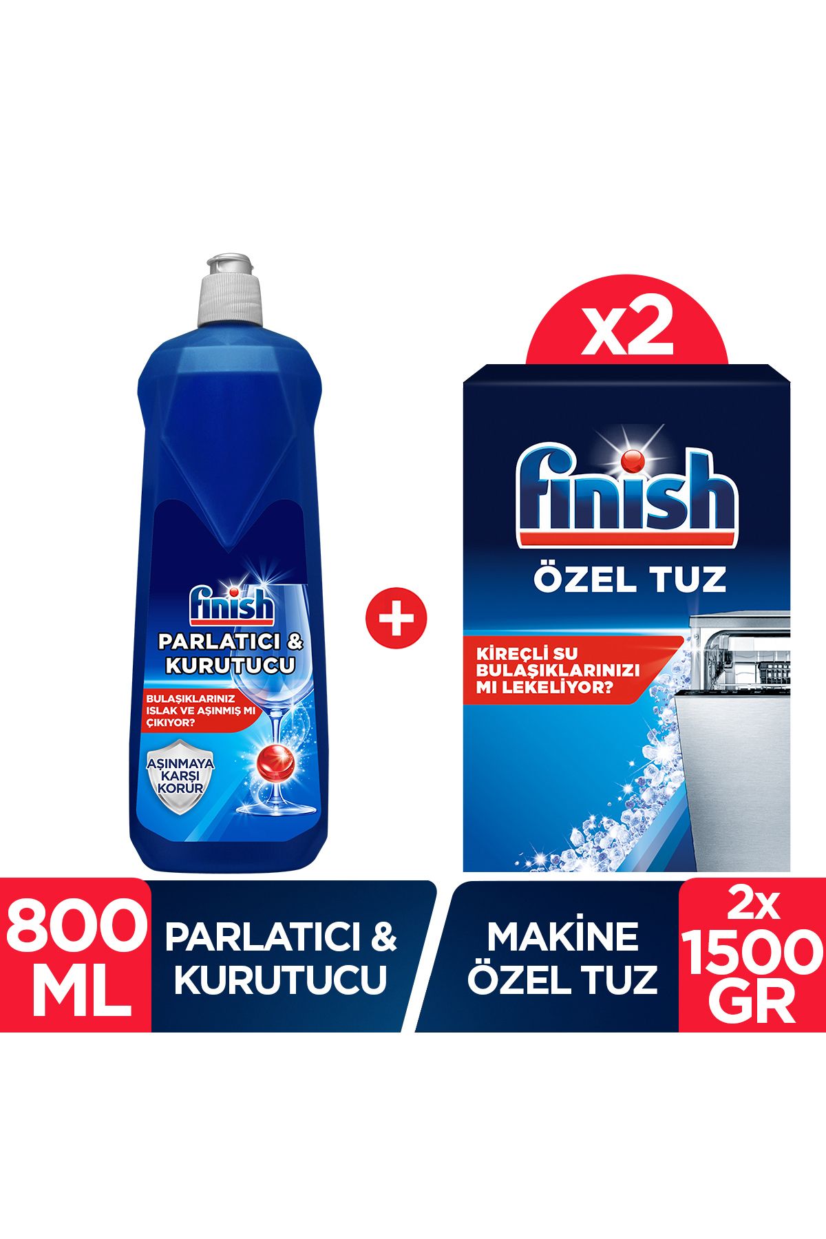 Bulaşık Makinesi Tuzu Kireç Kalıntılarına Karşı Koruyucu 3000 gram+ Parlatıcı & Kurutucu 800 ml