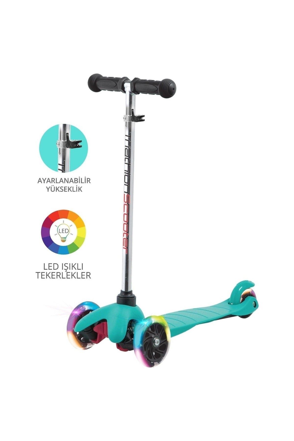 Dn 80001 Ayarlanabilir Direksiyonlu Işıklı Tekerlekli Scooter - Mavi