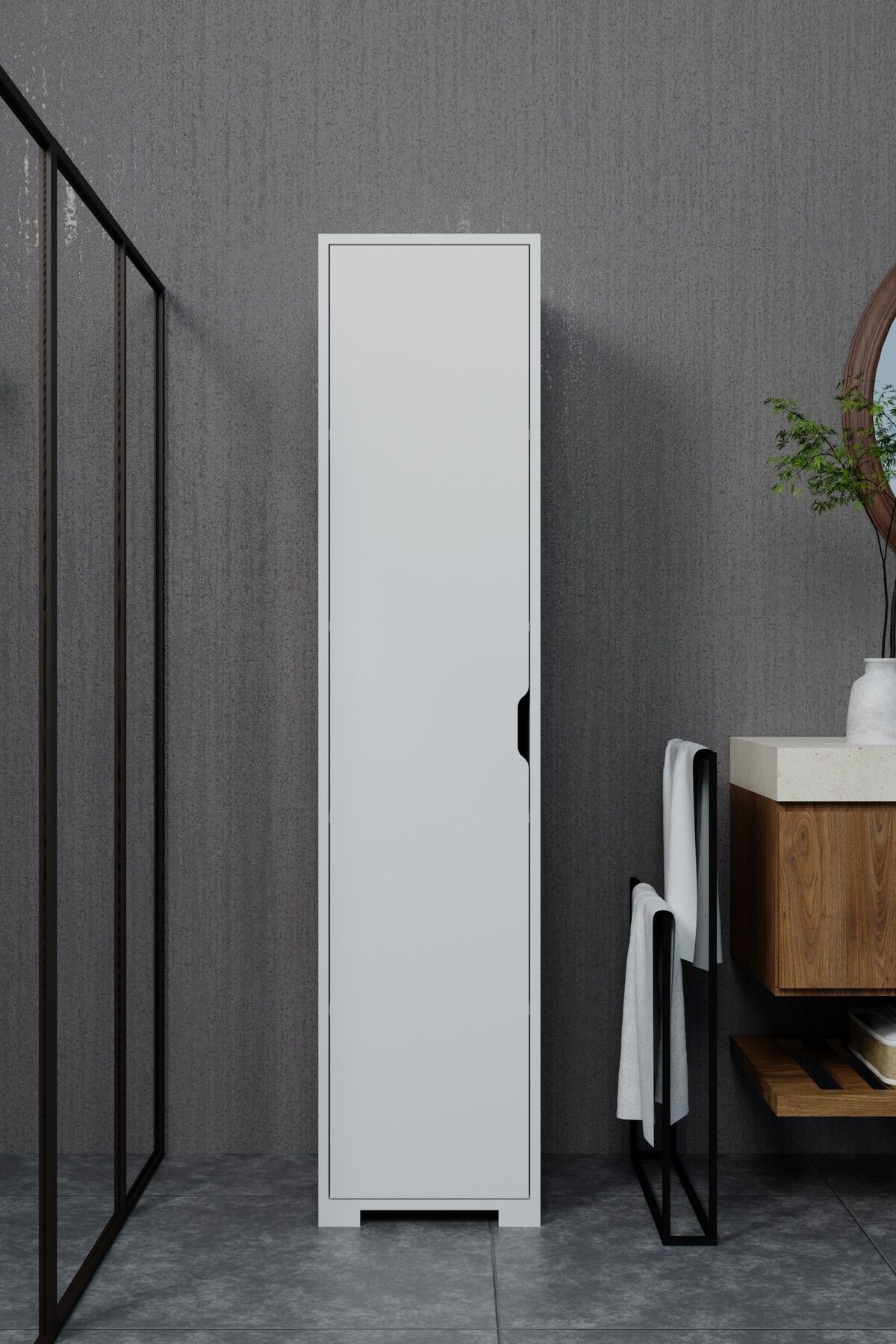 Duru 40 Cm Mat Beyaz 5 Raflı Kiler Tek Kapılı Banyo Ve Elbise Dolabı - Gardırop