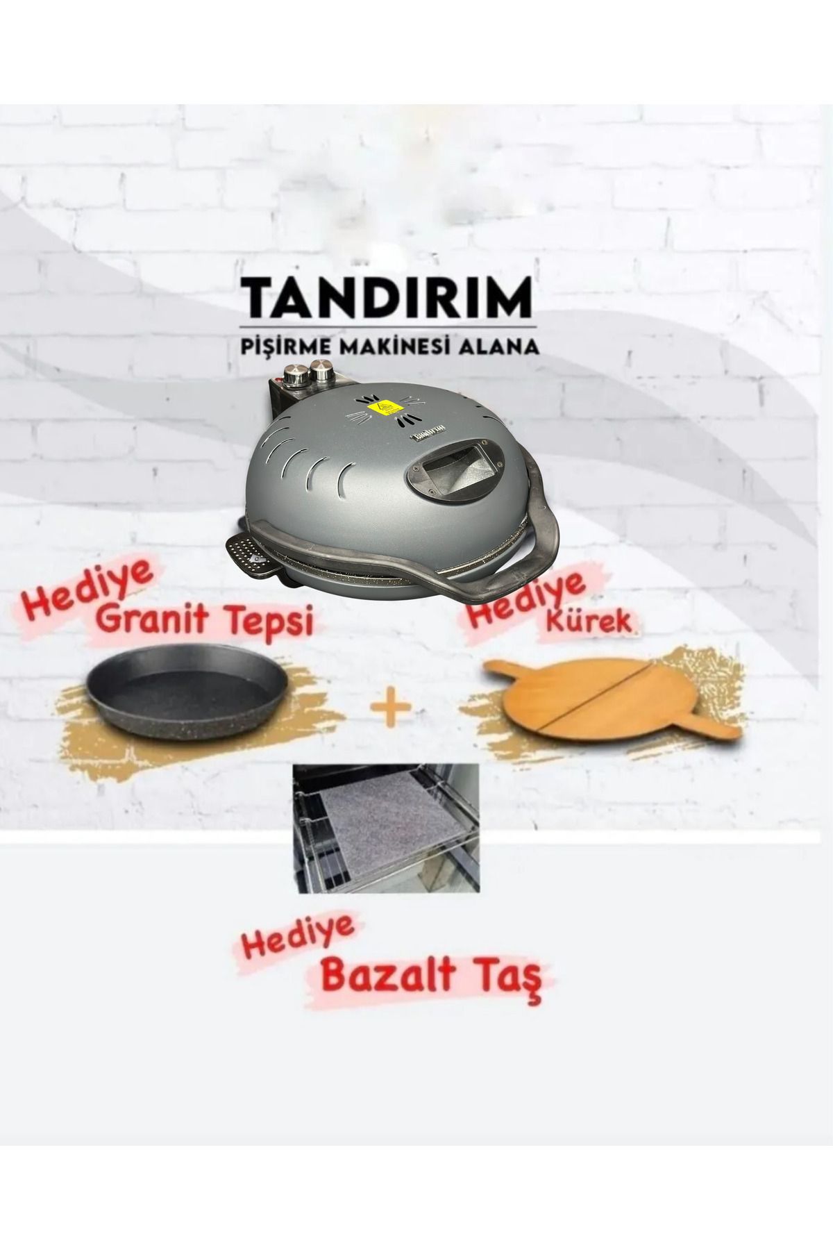 Pizza Lahmacun Ekmek Yemek Fırını (BAZALT TAŞ - TEPSİ - KÜREK HEDİYELİ)