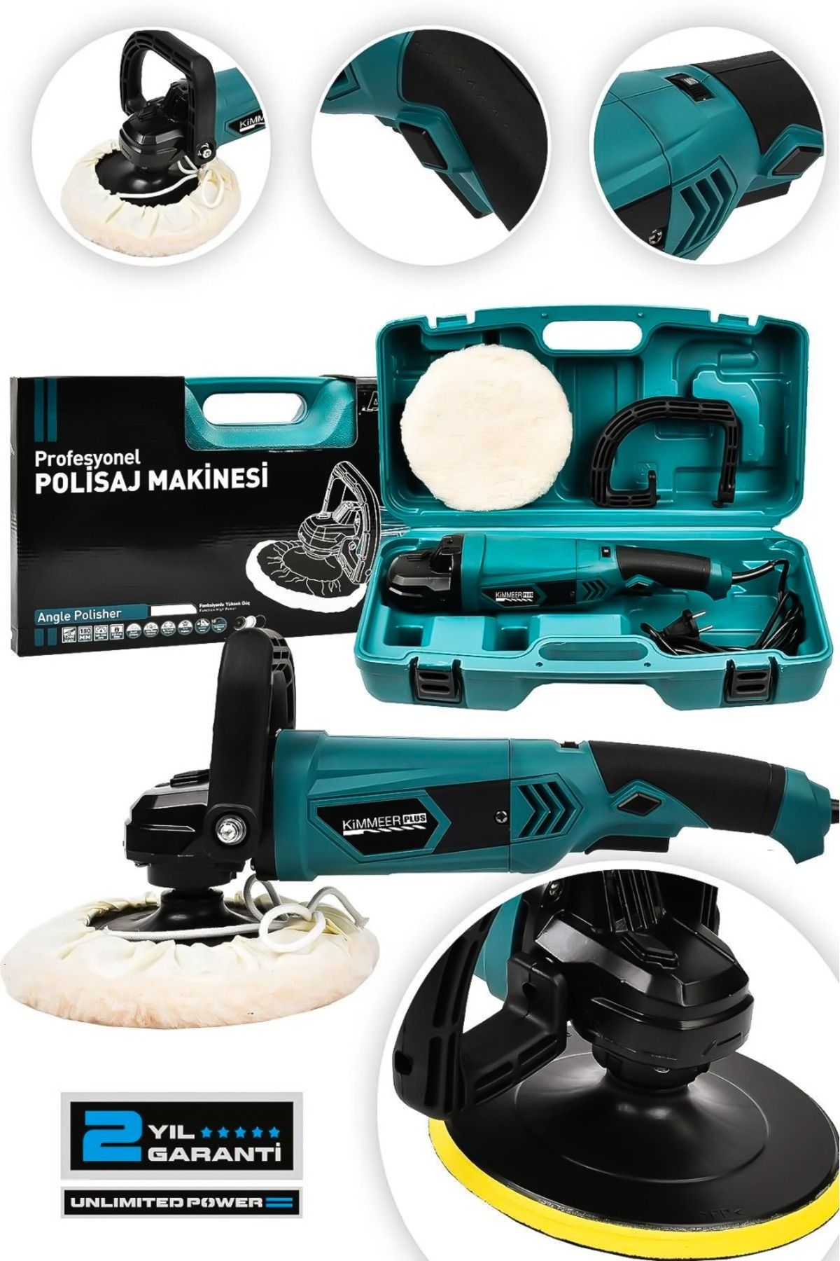 Kimmer Plus 180 Mm Devir Ayarlı Polisaj Makinesi 6 Kademeli Pasta Cila Kiti 1300 Watt