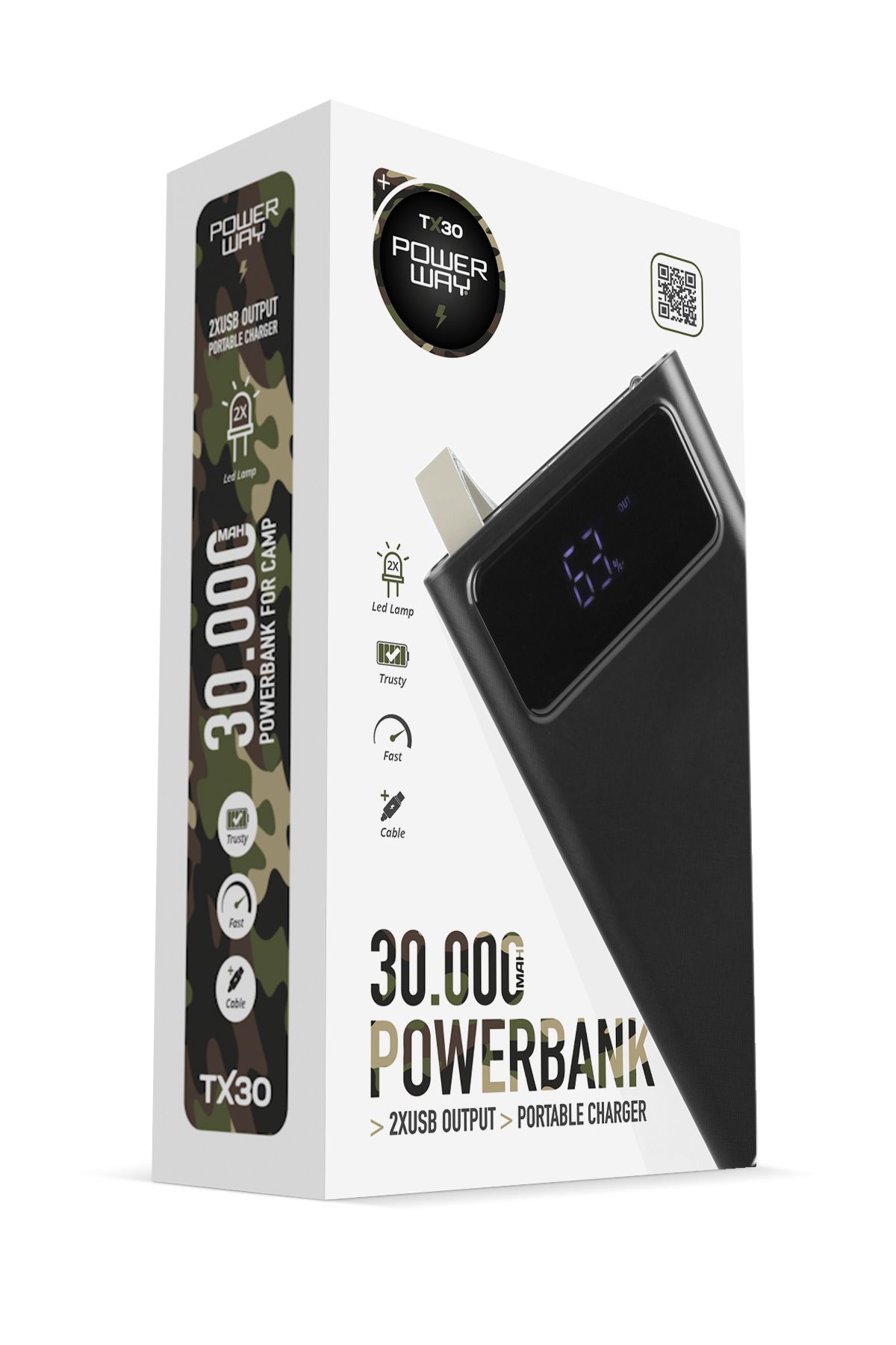 30.000 Mah Dijital Göstergeli Gerçek 30.000 Mah Garantili Işıklı Type-c Girişli Tx30 Siyah Powerbank