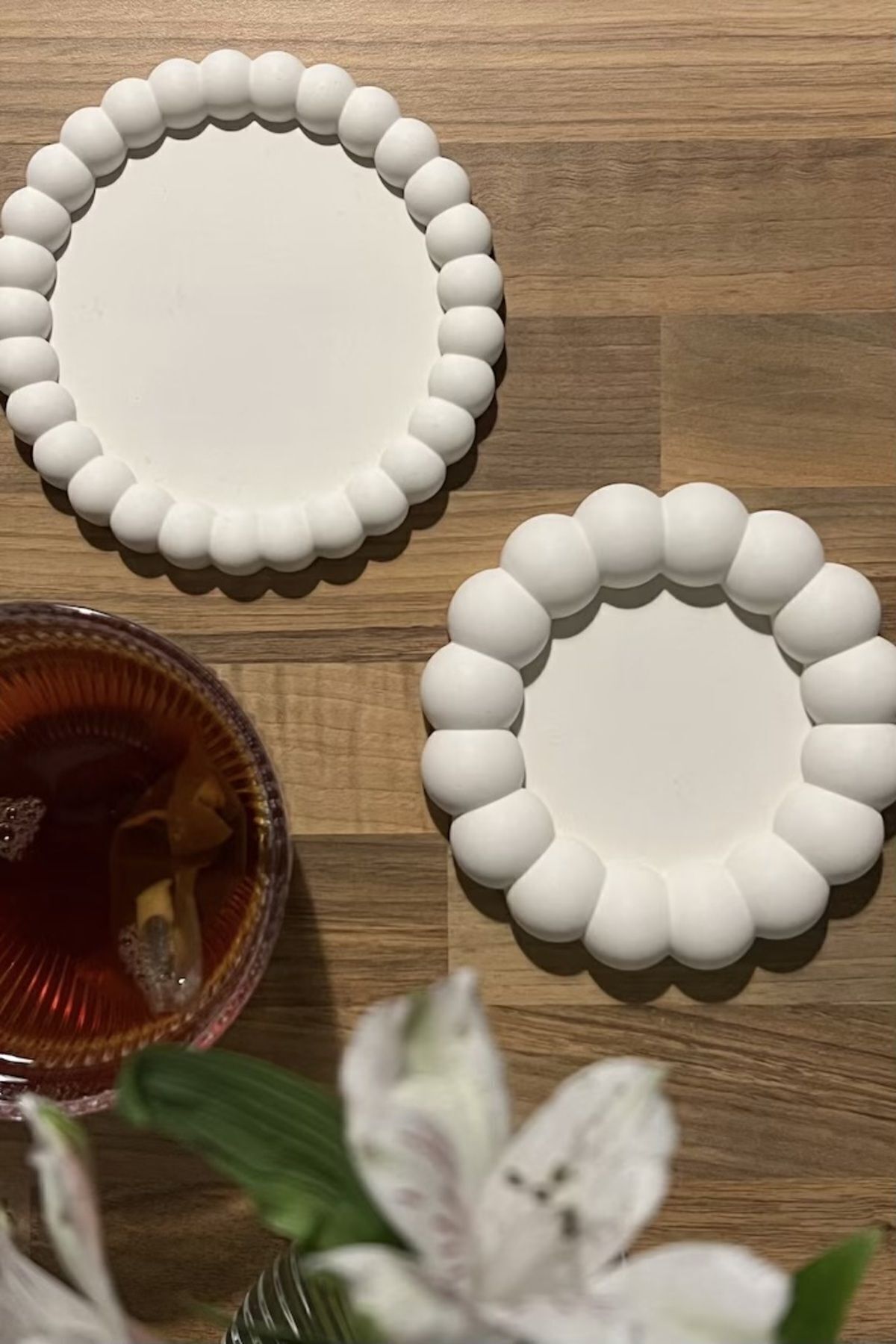 Bubble 2’li Dekoratif Beton Tabak Takı Tabağı Bardak Altlığı