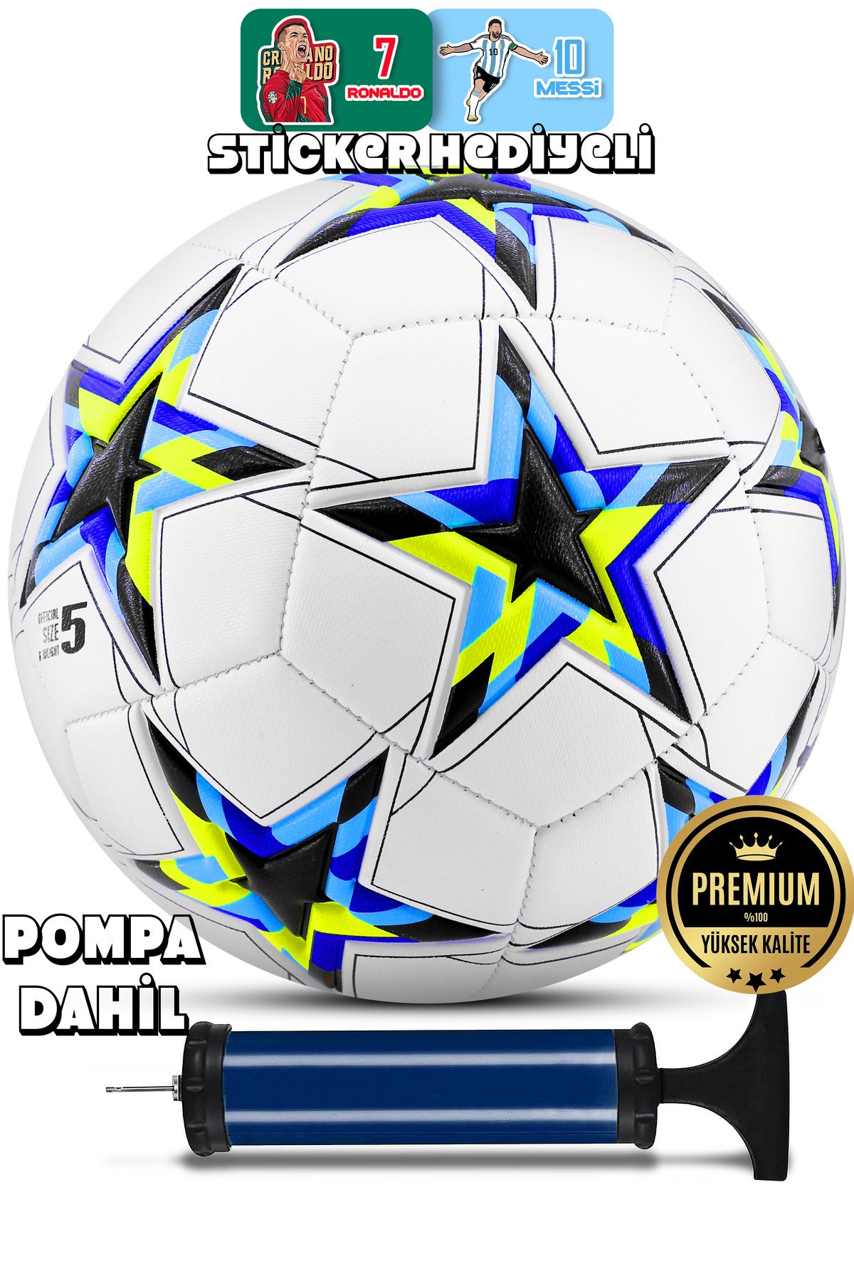Orijinal Futbol Topu Şampiyonlar Ligi Pompalı Sert Zemin Halı Saha Futbol Topu No:5 Siyah 034.
