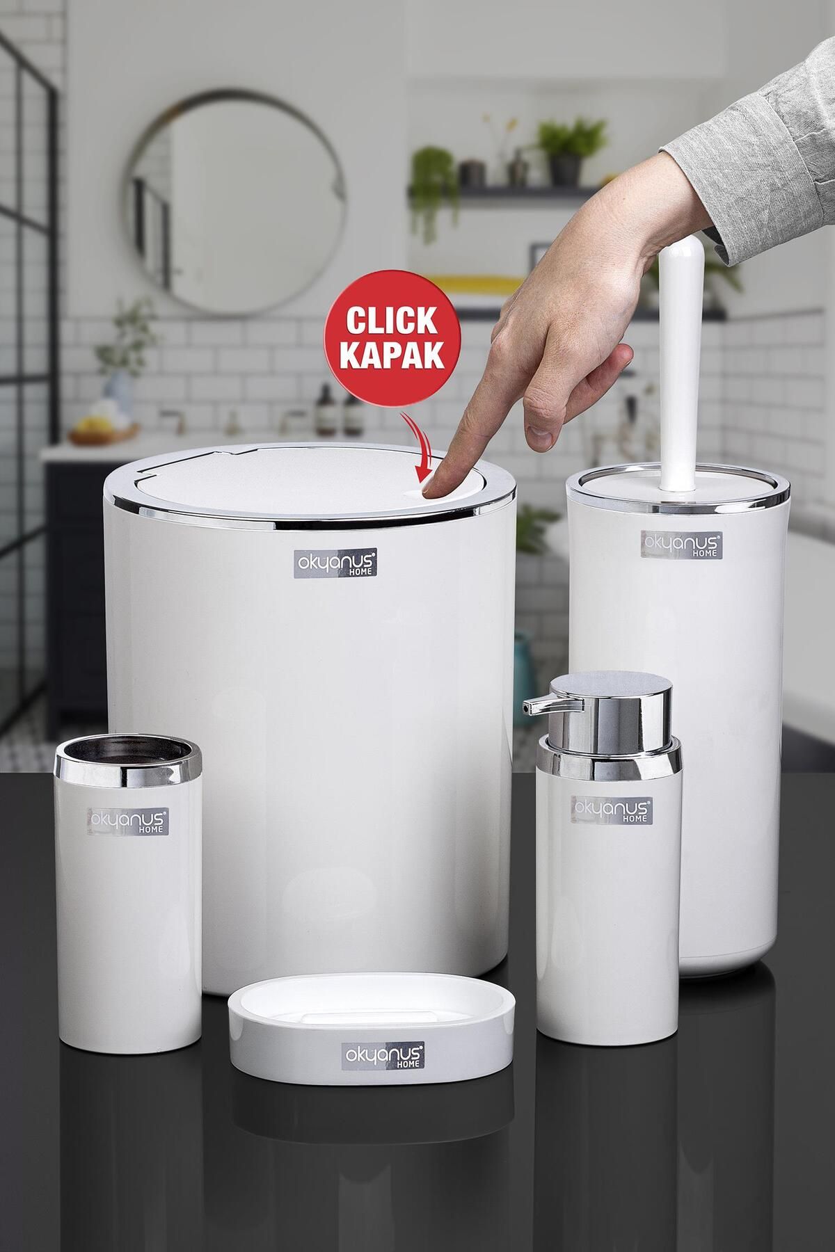 Beyaz Yuvarlak Krom 5'li Banyo Seti