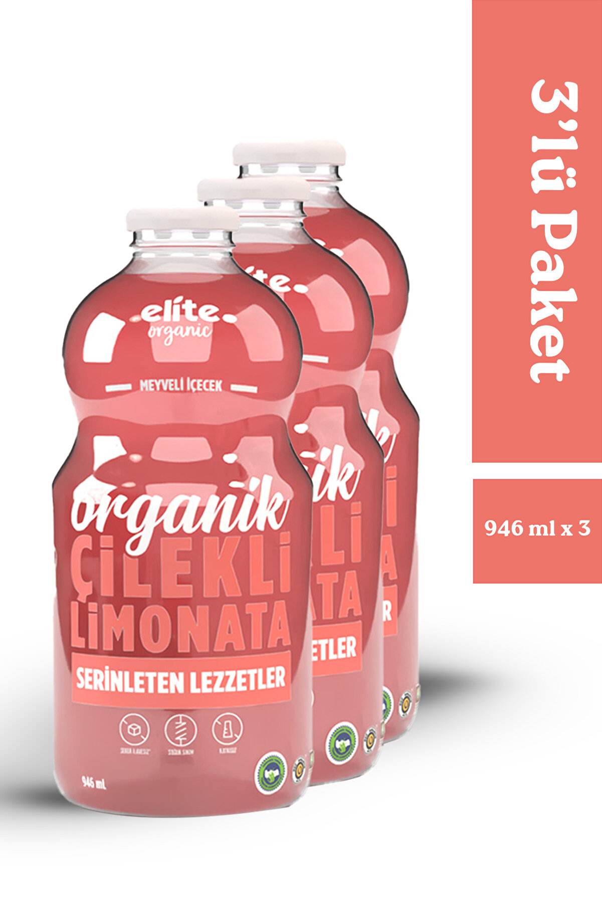 Organik Çilekli Limonata 3 Adet 3 X 946ml
