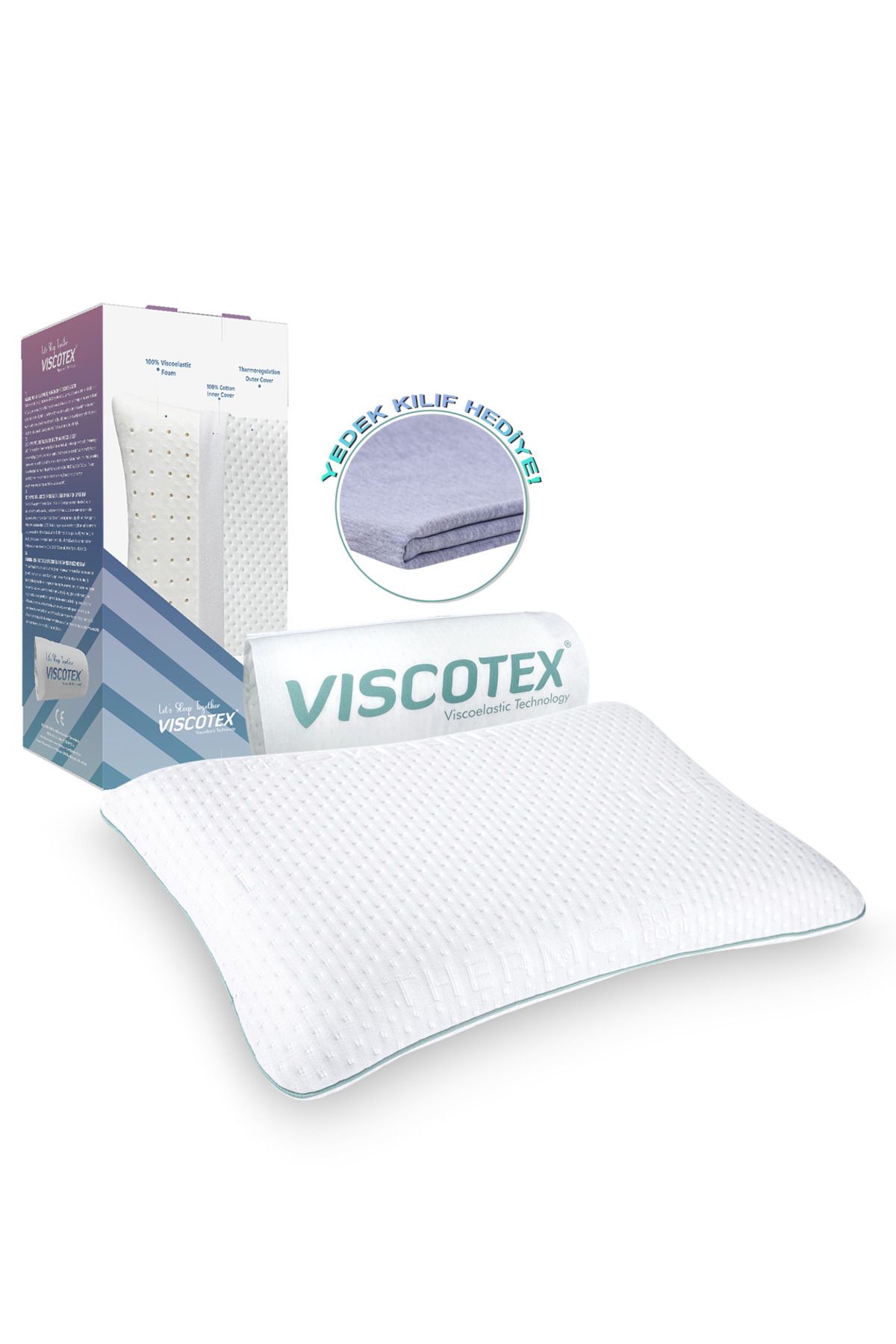 Visco Ortopedik Bebek Yastığı, Yedek Kılıflı, 50x32x6 Cm, Beyaz-gri