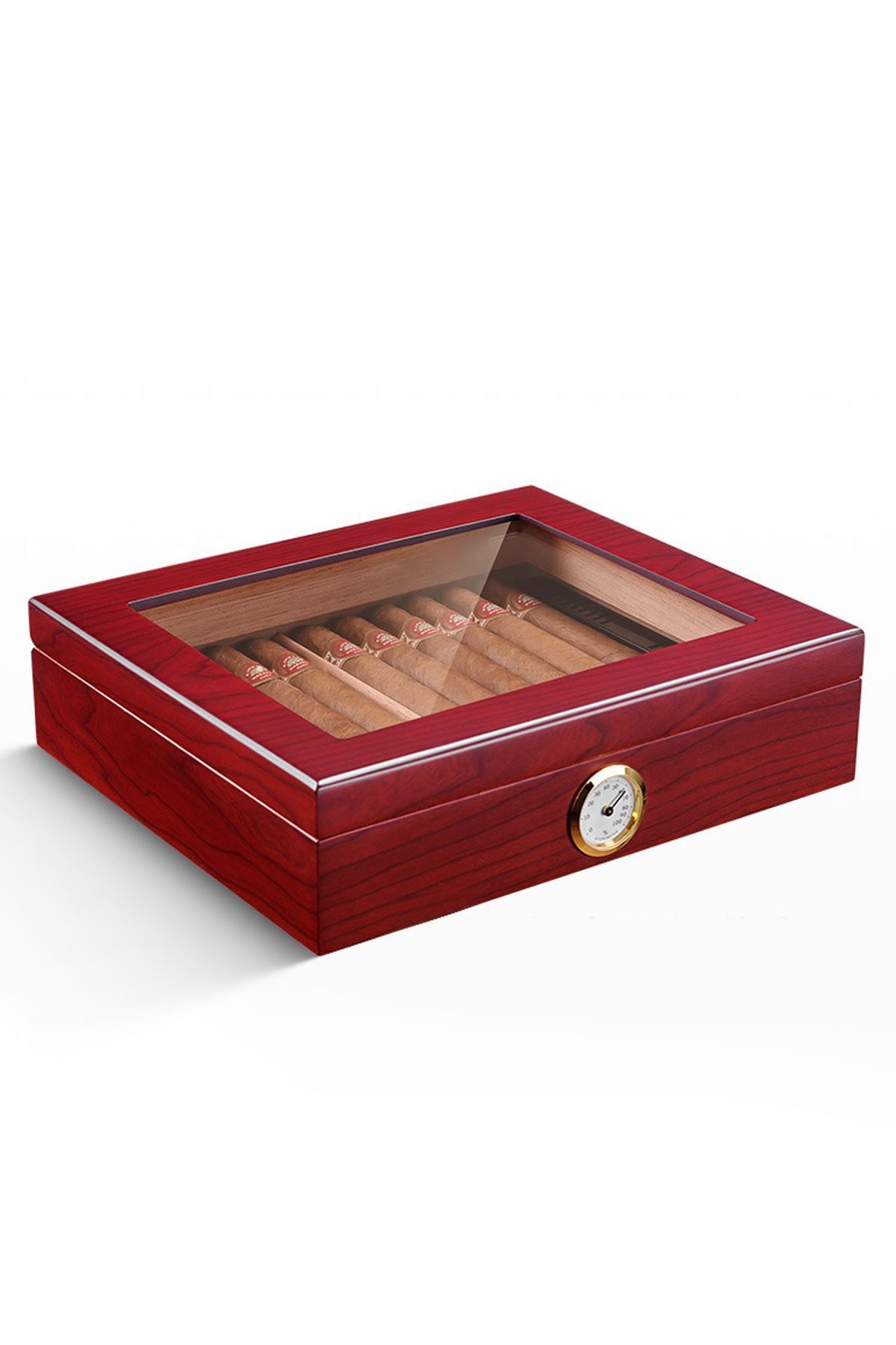 Kırmızı Camlı Humidor Puro Kutusu Rc06kr