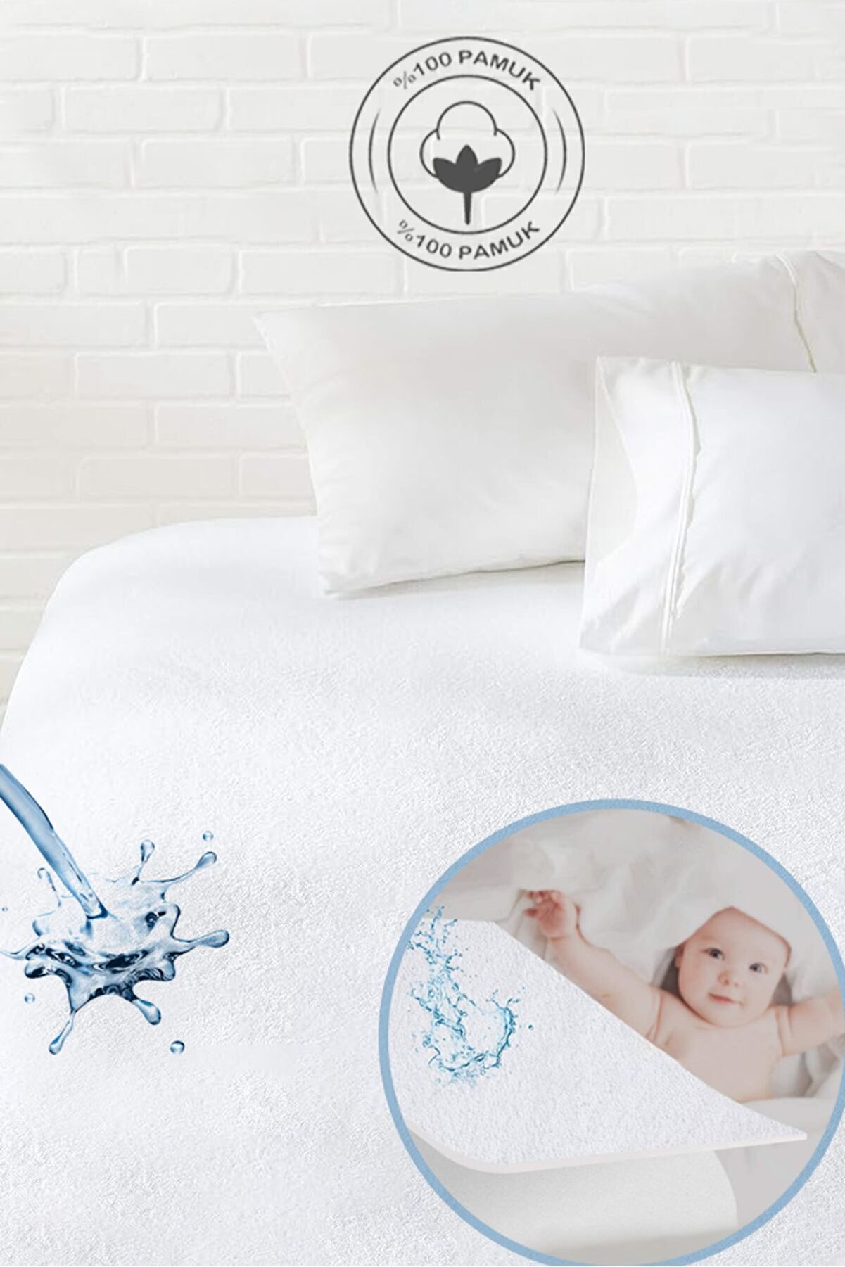 %100 Pamuklu Sıvı Geçirmez Bebek & Çocuk & Tek & Çift Kişilik Yatak Koruyucu Alezi