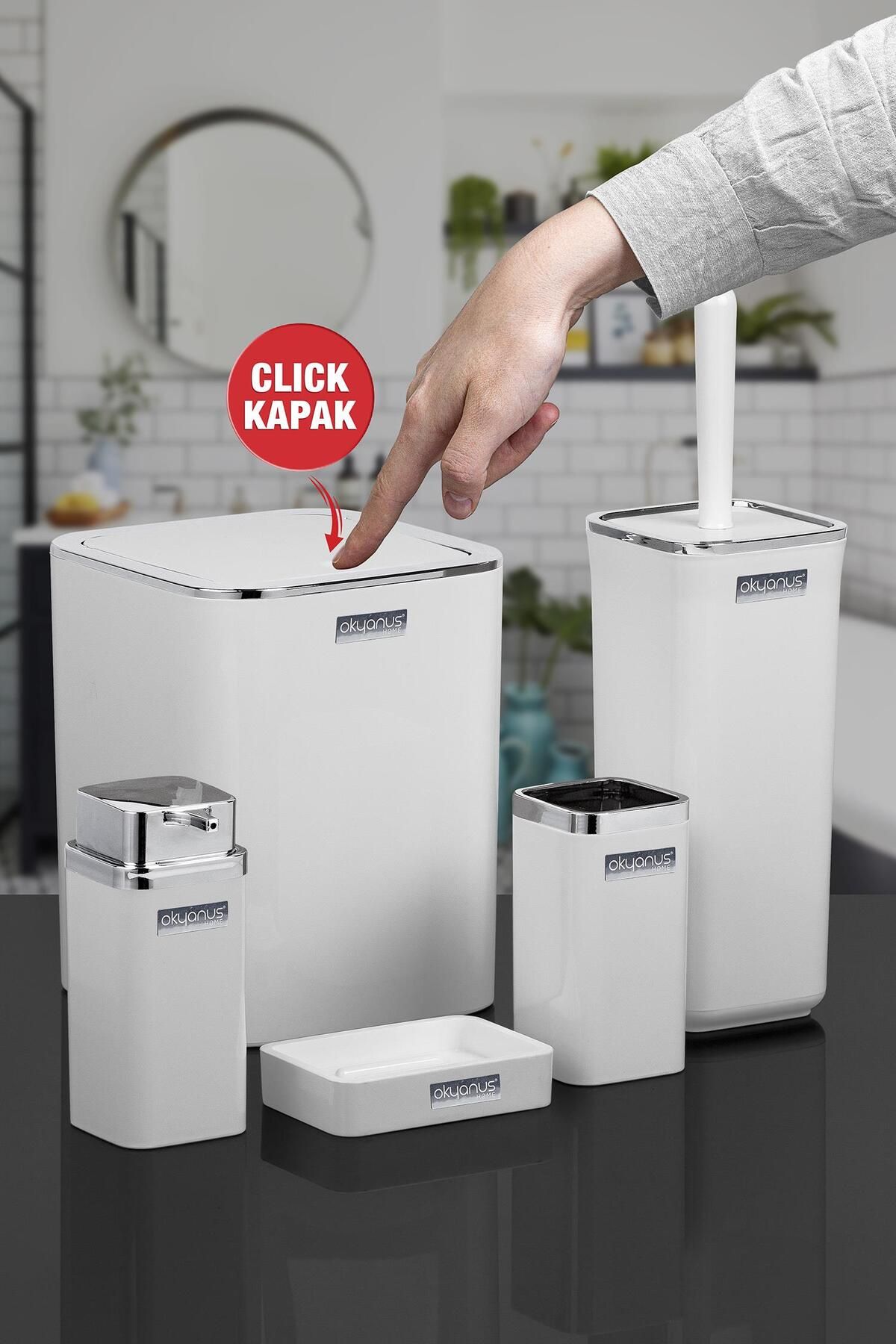 Beyaz Kare Kromlu 5'li Banyo Seti
