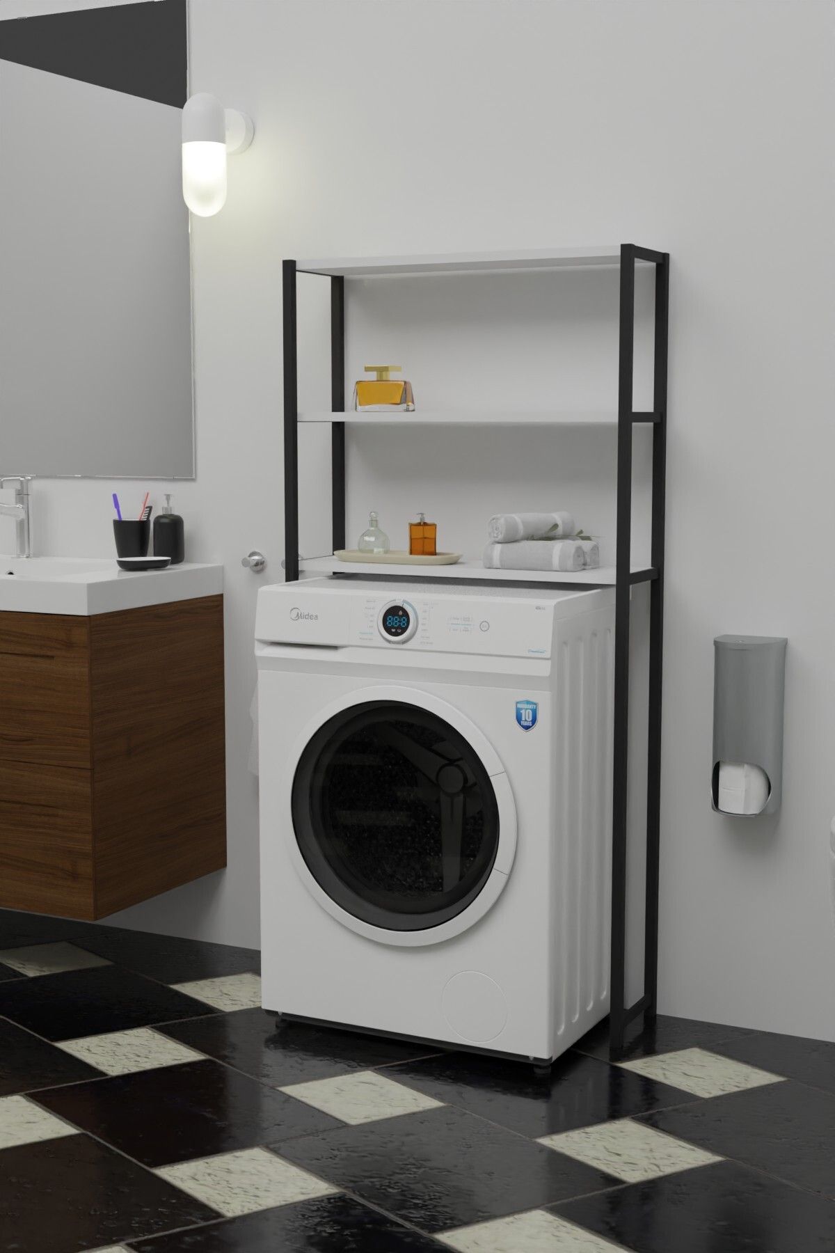 Çamaşır Makinası Üstü Düzenleyici Raf Beyaz 3 Raflı Banyo Düzenleyici