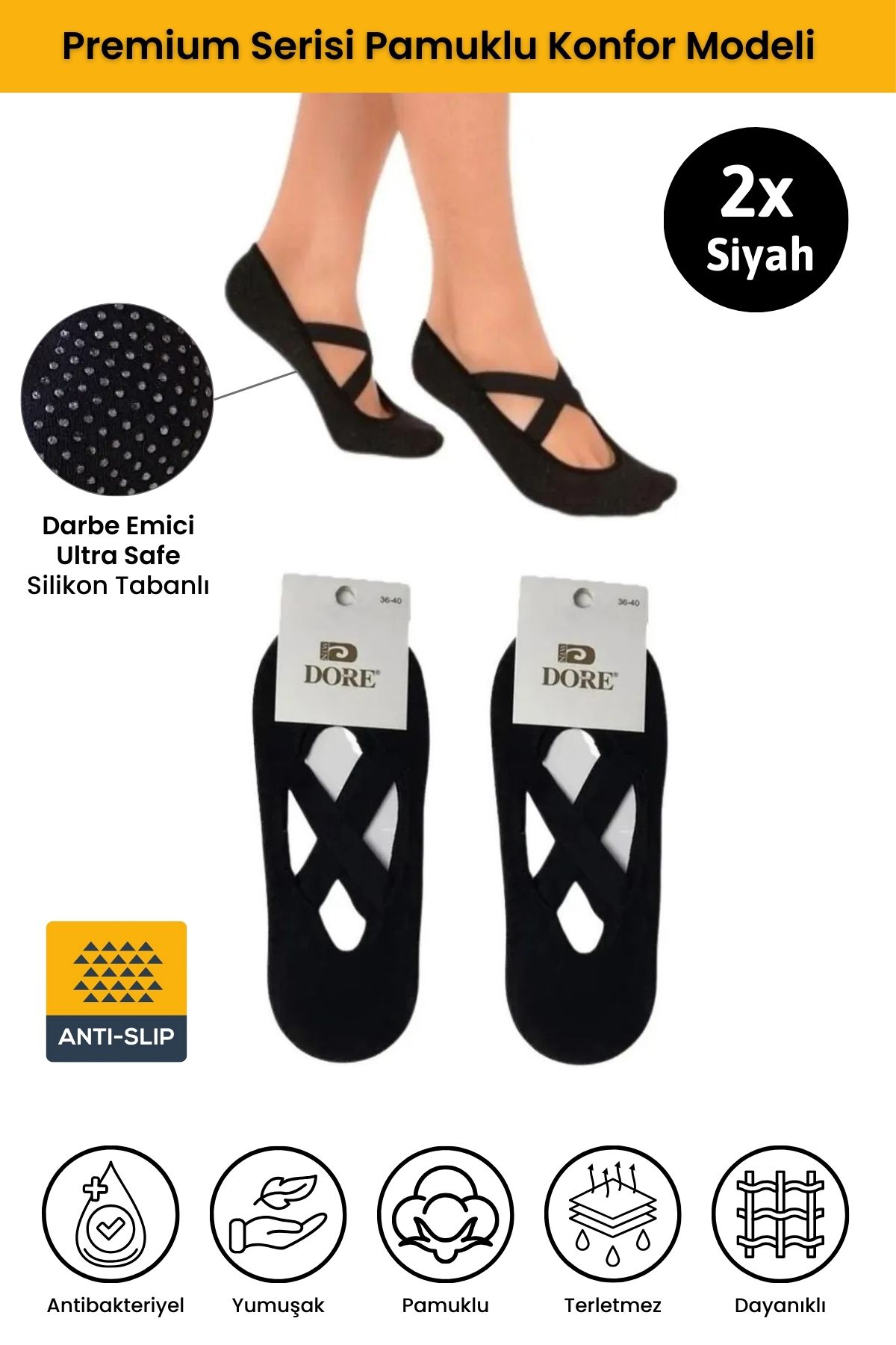 Orijinal Kadın 2 Çift Kaymaz Tabanlı Pilates Yoga Dans Bale Plates Kaydırmaz Çorap - Standart Beden