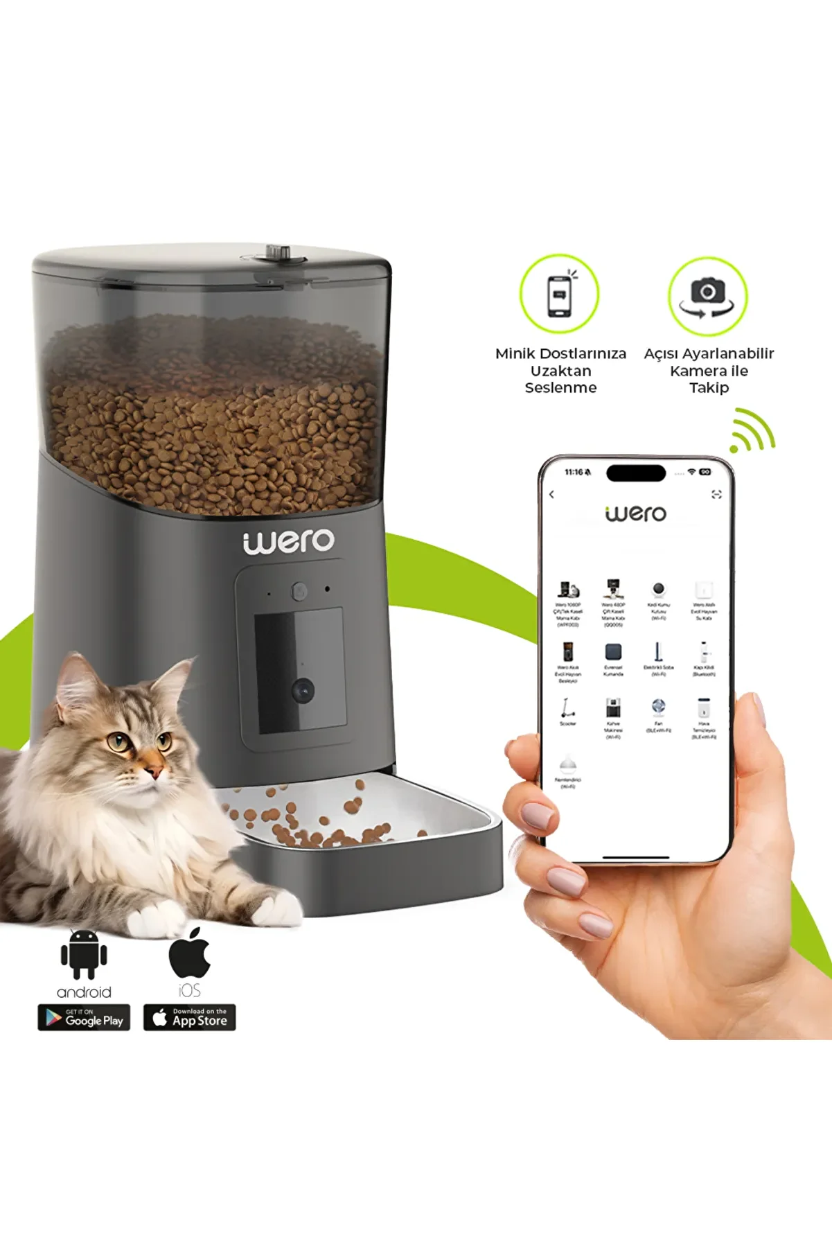 Akıllı Kedi/köpek Mama Kabı Pro (GELİŞTİRİLMİŞ 2025 VERSİYON) 1080p Ayarlanabilir Kamera