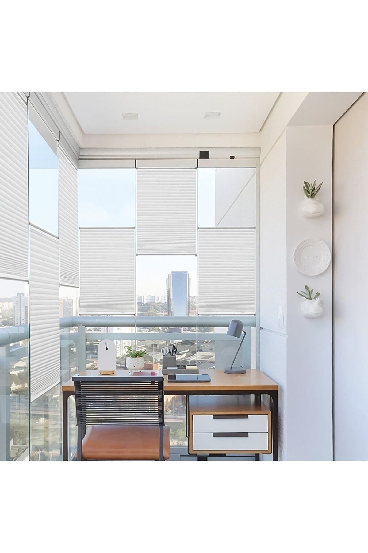 Beyaz Plise Katlanır Cam Balkon Perdesi - Ofis Perdesi - Ev Perdesi - Salon Perdesi - Plise Perde