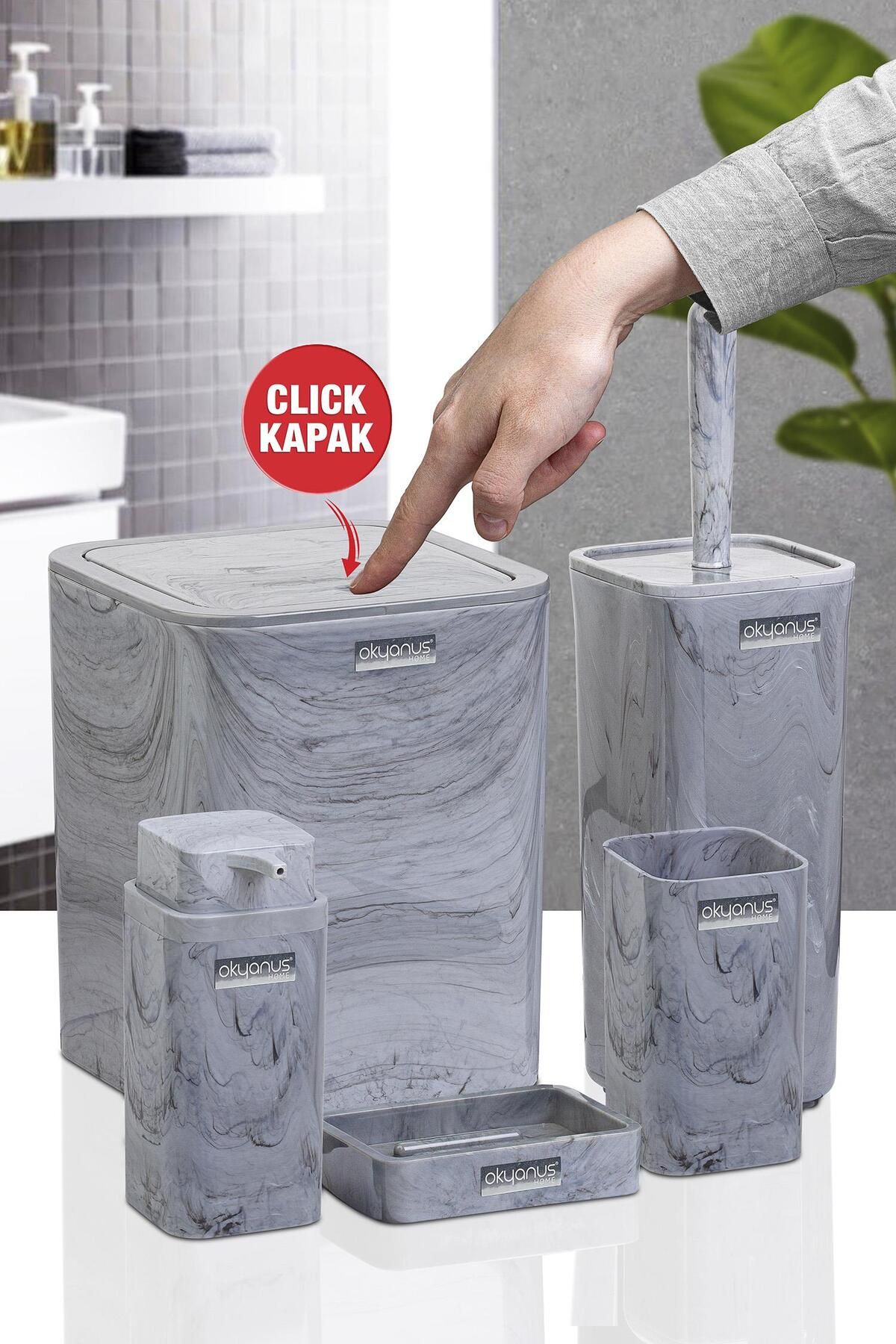 Kare Mermer Desenli 5'li Banyo Seti