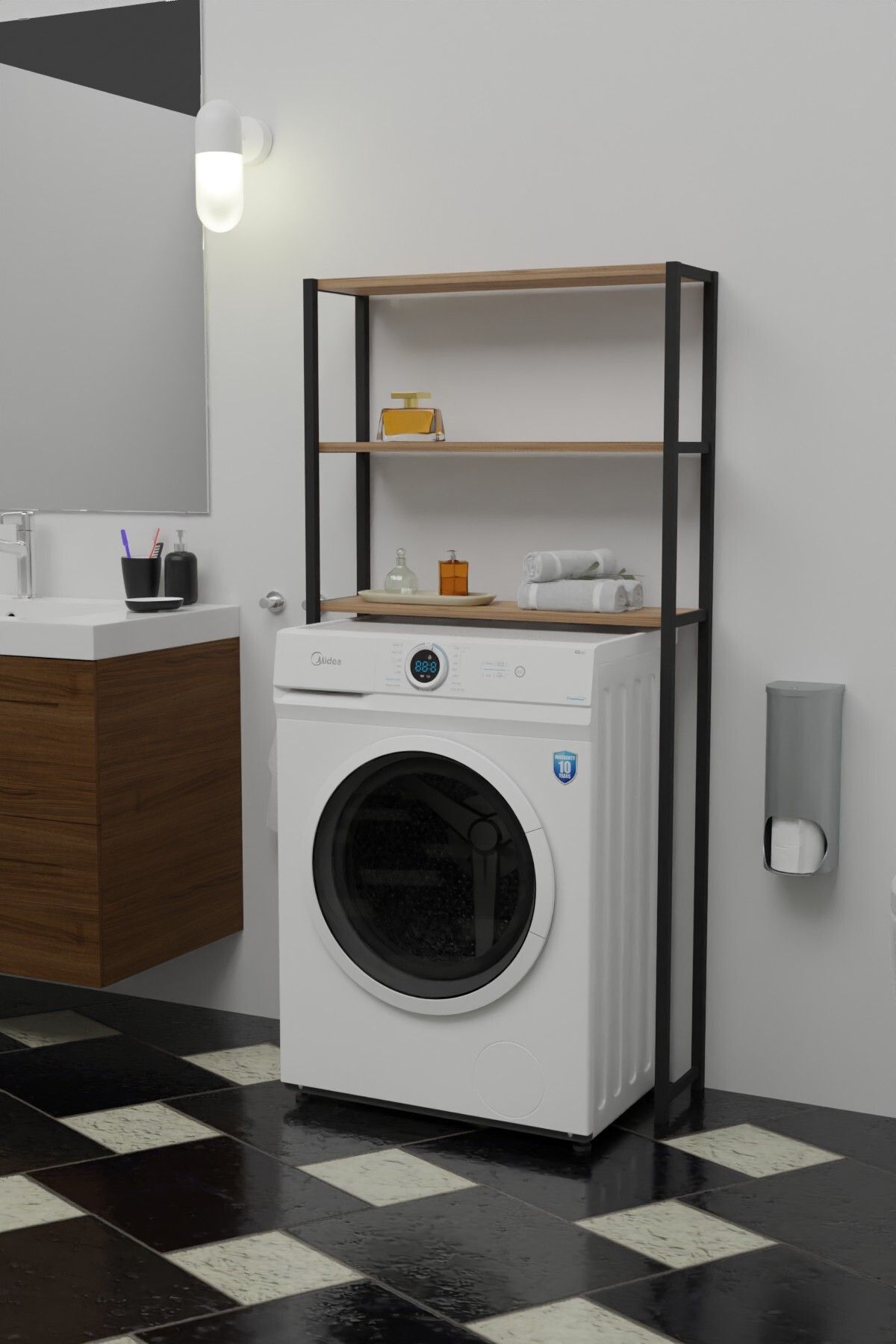 Çamaşır Makinesi Üstü Düzenleyici Raf Banyo Dolabı Rafı Makina Üstü Dolap Raf Ceviz