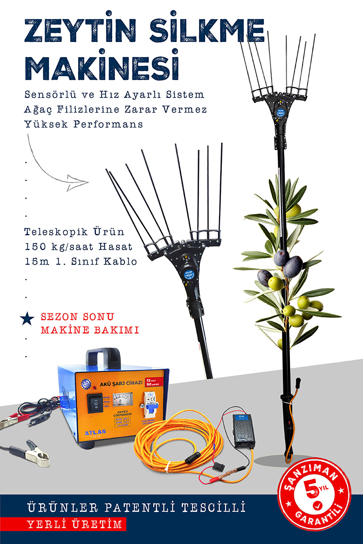 Zeytin Silkme Makinesi + 90 Amper Şarj Cihazlı – Yüksek Performans ve Güvenilirlik