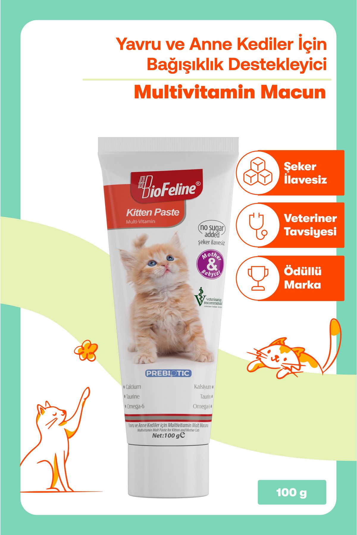 Yavru ve Anne Kediler İçin Bağışıklık Destekleyici Multivitamin Macun – 100g