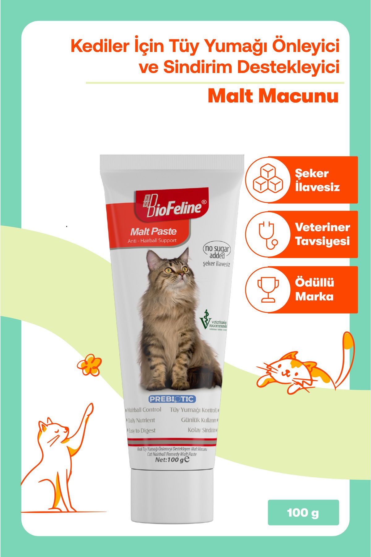 Kediler İçin Tüy Yumağı Önleyici ve Sindirim Destekleyici Malt Macunu 100g