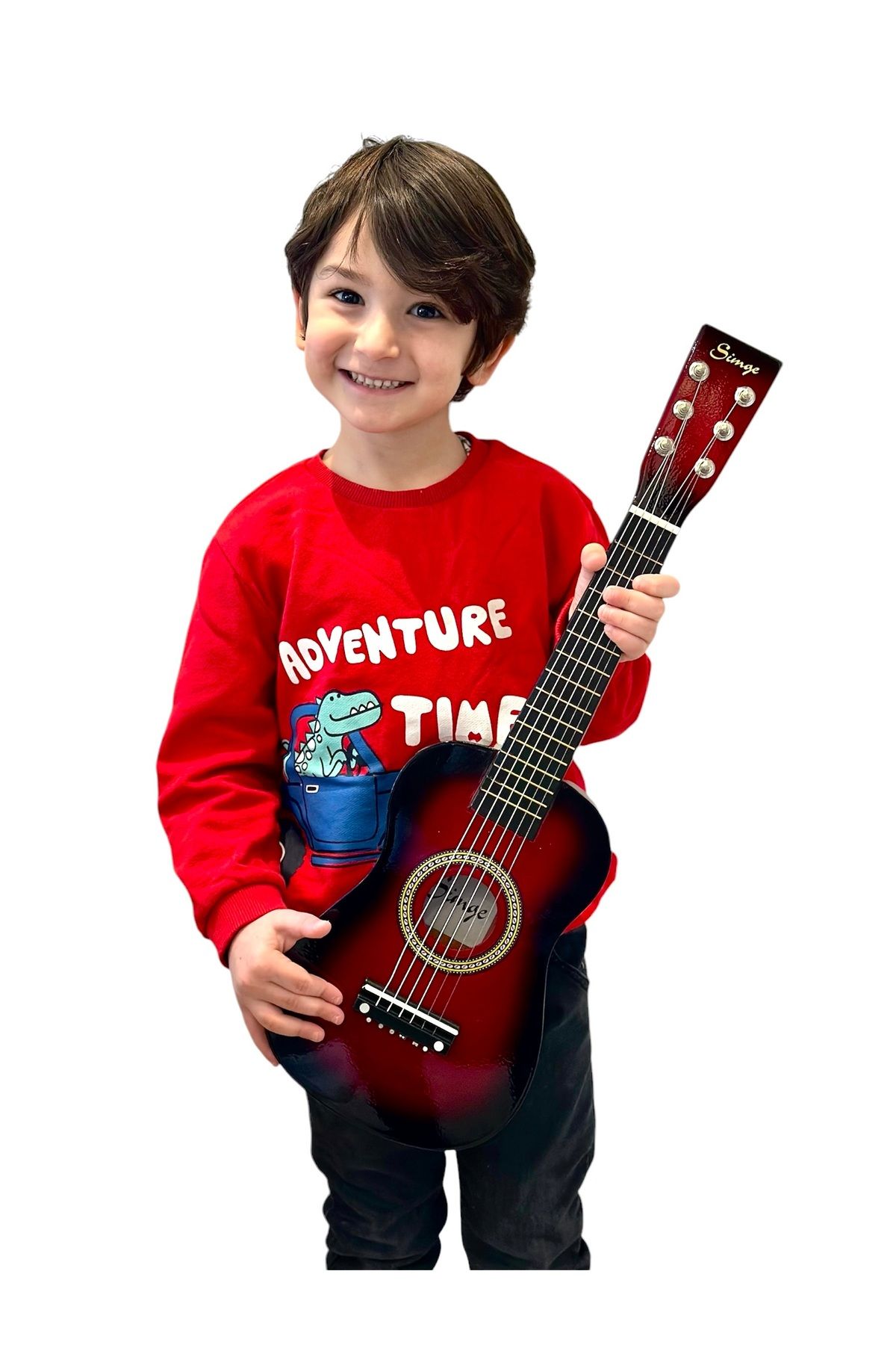 Çocuk Gitarı Kırmızı 60cm Ahşap 6 Telli Penalı