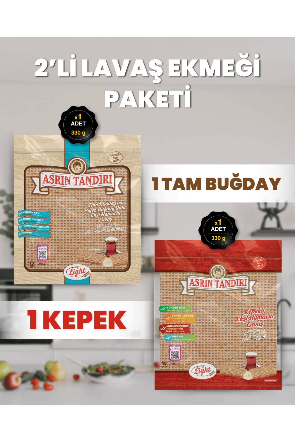 1 Paket Ekşi Mayalı Tam Buğday Lavaş Ekmeği 1 Paket Ekşi Mayalı Kepekli Lavaş Ekmeği