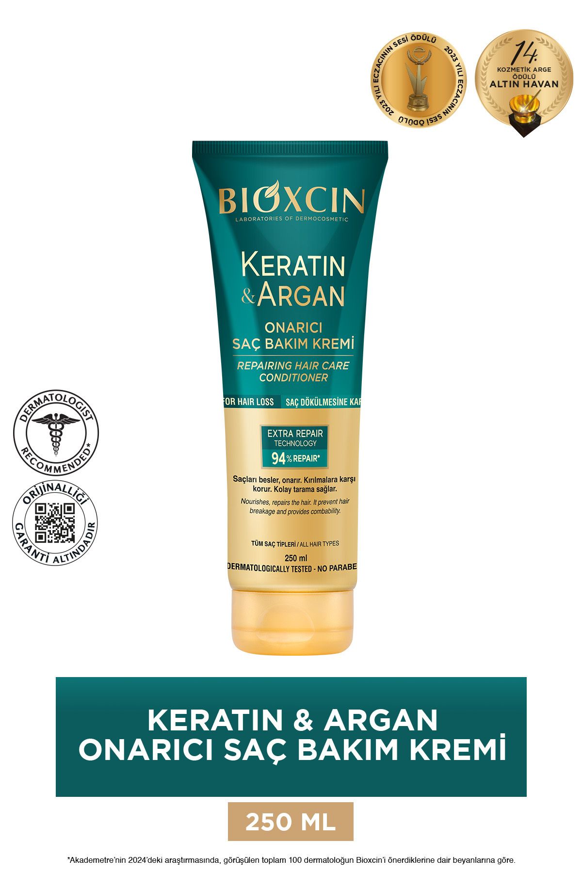 Keratin & Argan Onarıcı Saç Bakım Kremi 250 ml  -  Yıpranmış Ve Hassas Saçlar