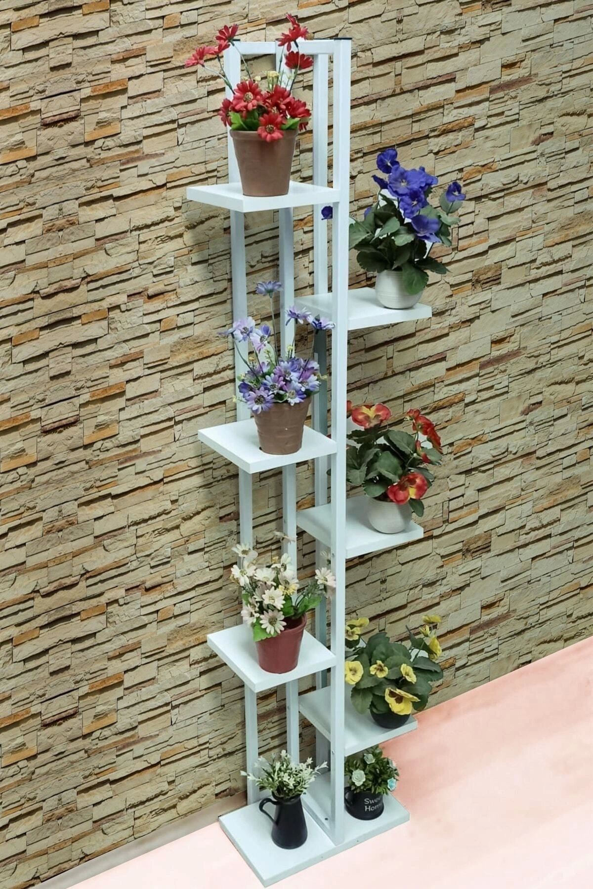 Beyaz, Metal Çerçeveli, 7 Bölmeli Dikey Çiçeklik,saksılık