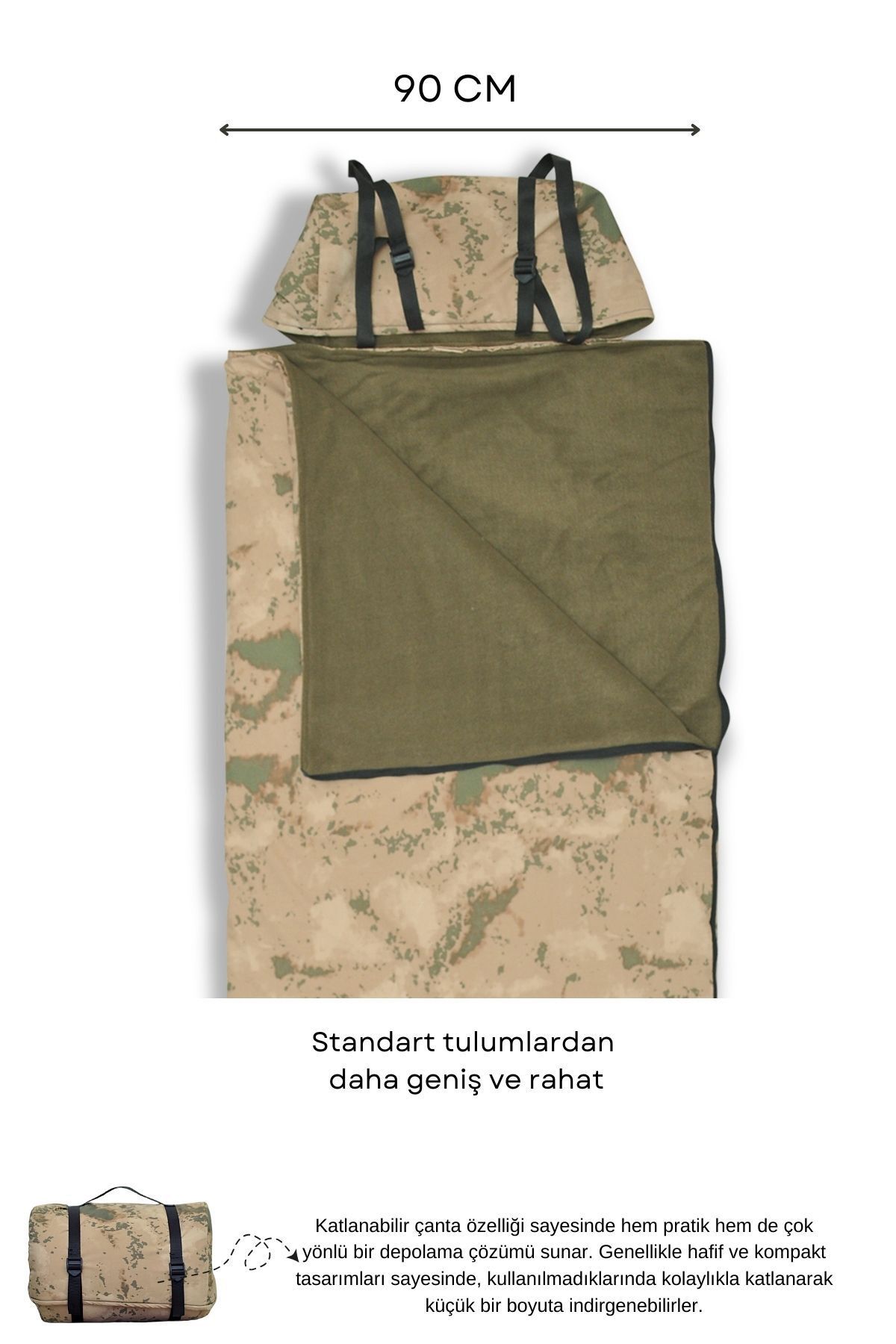 Geniş 90 Cm Kamuflaj Uyku Tulumu(-25 ) Su Geçirmez(220×95 CM) 220 gr Elyaf/180 gr Polar Kamp&deprem