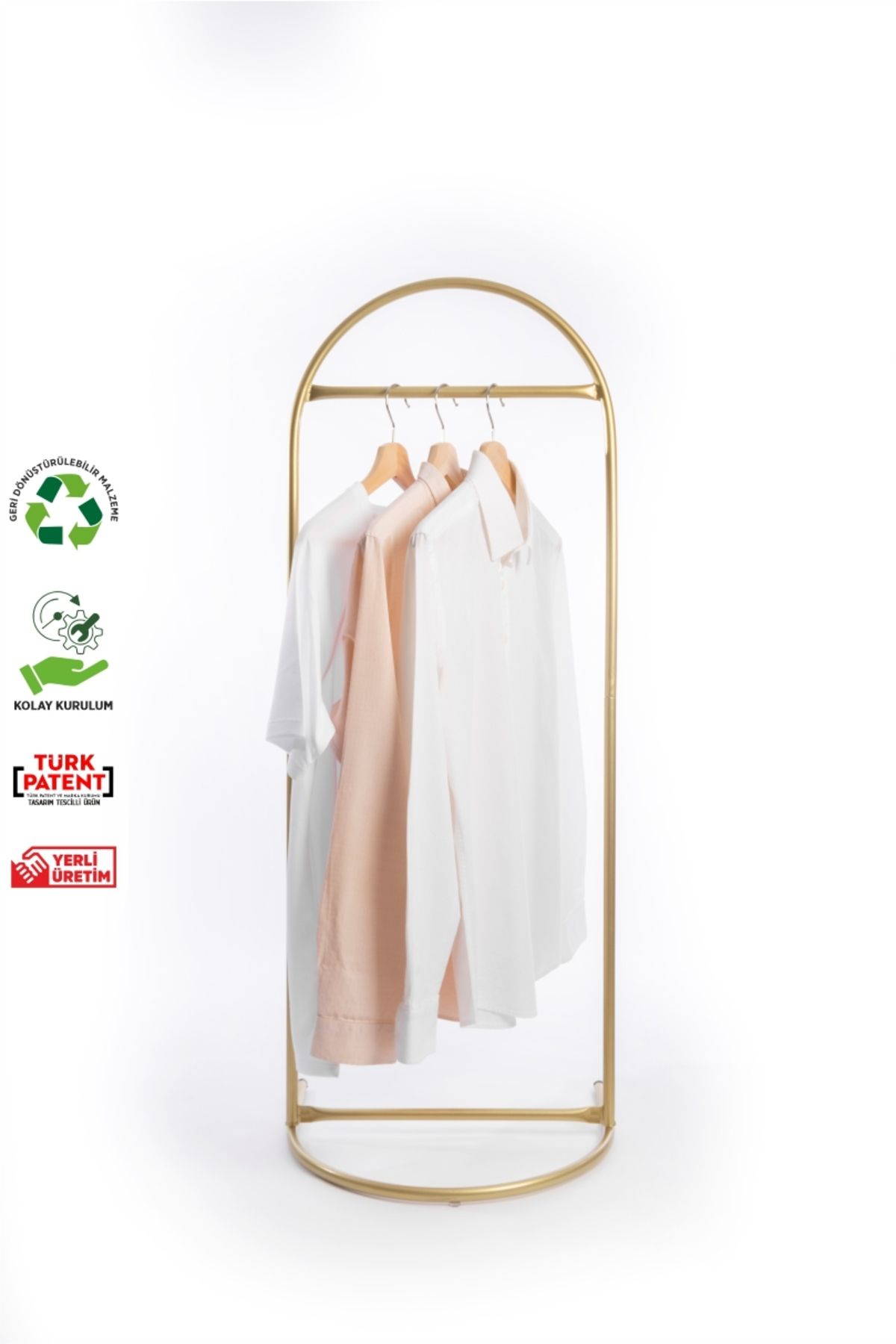 Butik Stil Oval Askılık Konfeksiyon Askılığı Altın Renk Askılık Gold Elbise Askılığı Ayaklı Askılık