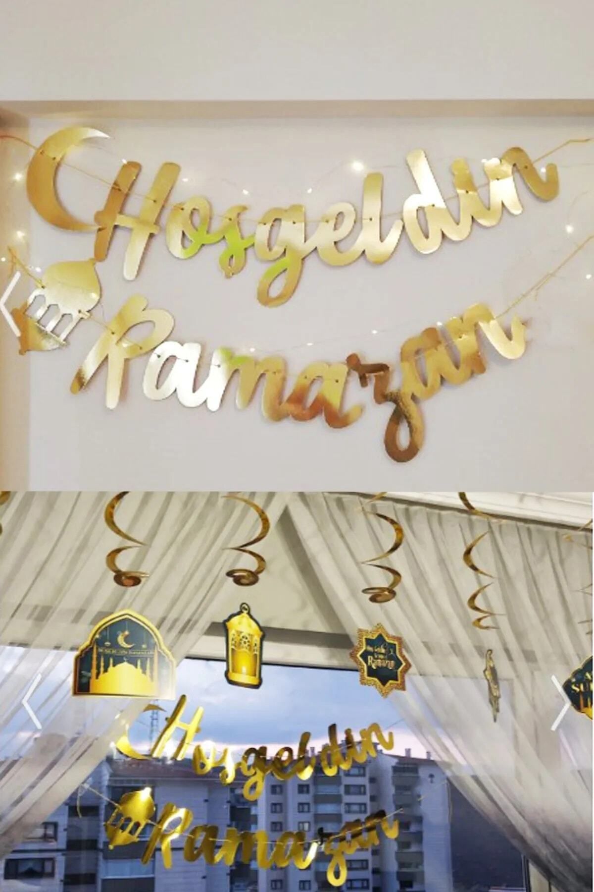 Led Işık Hoşgeldin Ramazan Gold Banner Yazı Iyi Bayramlar 6'lı Tavan Süs Ramazan Oda Süsleme Seti