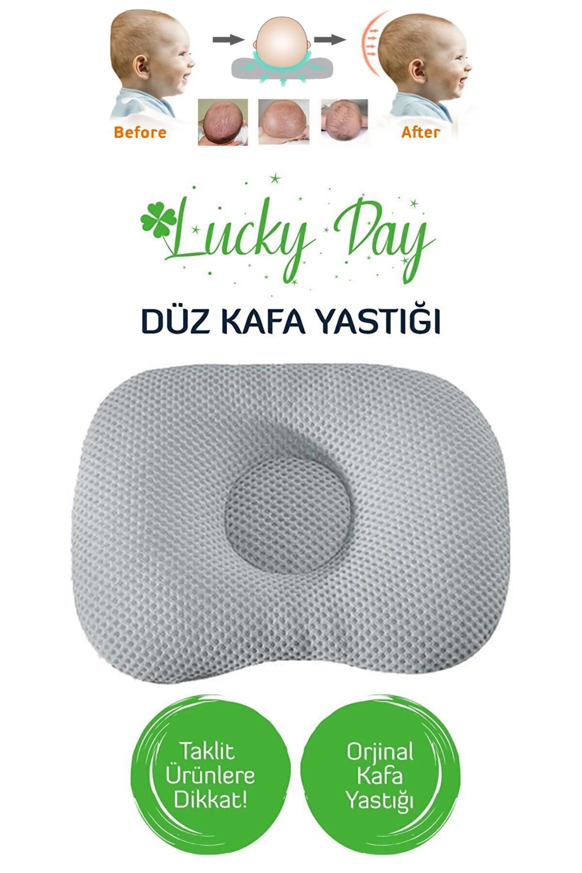 Kafa Yastığı Gri Bebek Kafa Yastığı, Düz Kafa Yastık, Bebek Yastığı, Organik Pamuk Kumaş
