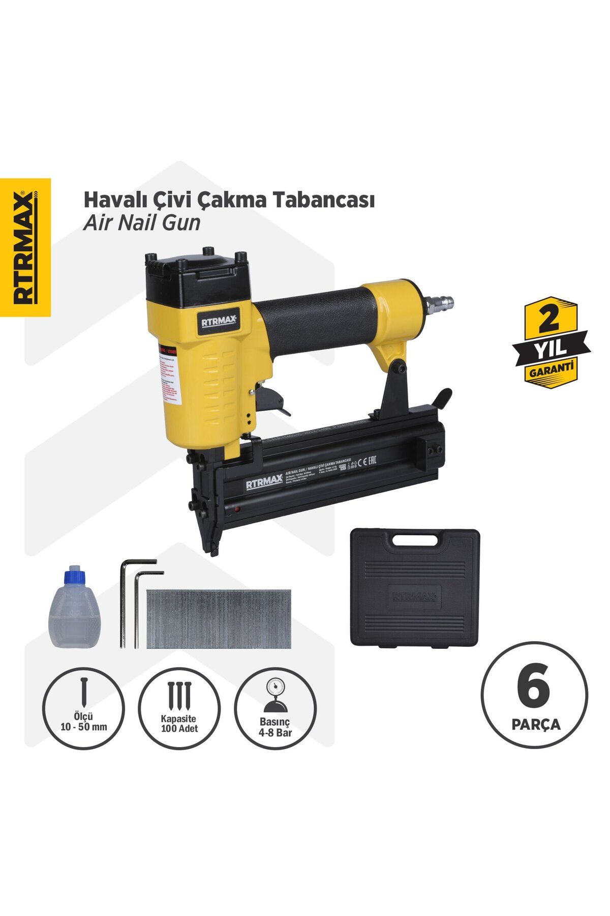 Rtm0135 Havalı Çivi Çakma Tabancası 10-50 Mm Çantalı