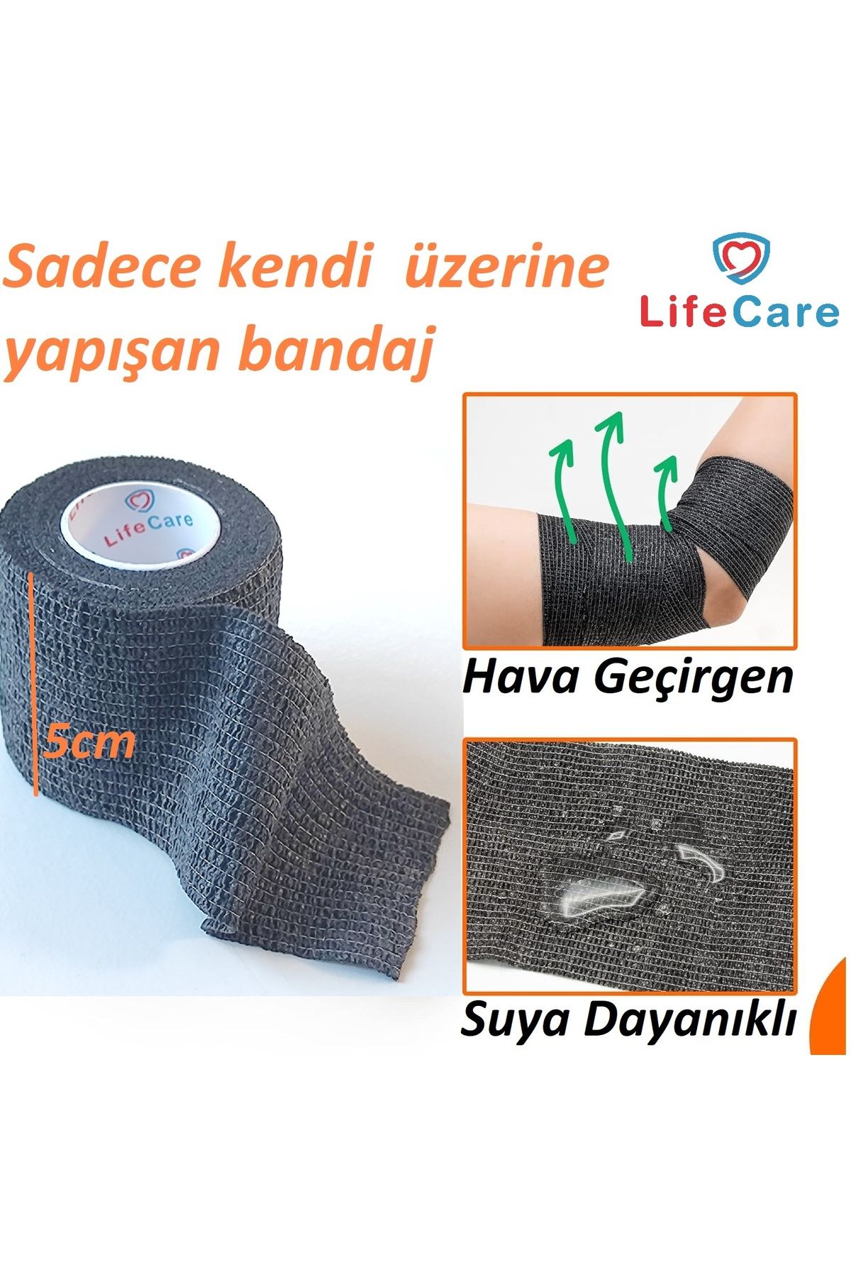 Kendine Yapışan Bandaj Siyah 5 Cm X 4,5 M Koban Bandaj