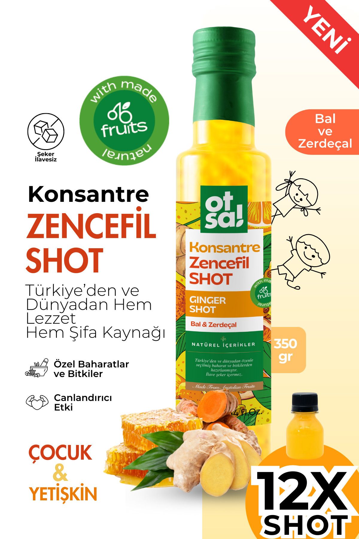 Ginger Shot, Portakal, Limon, Bal Ve C Vitamini Içeren Doğal Karışım Zencefil Shot 350g