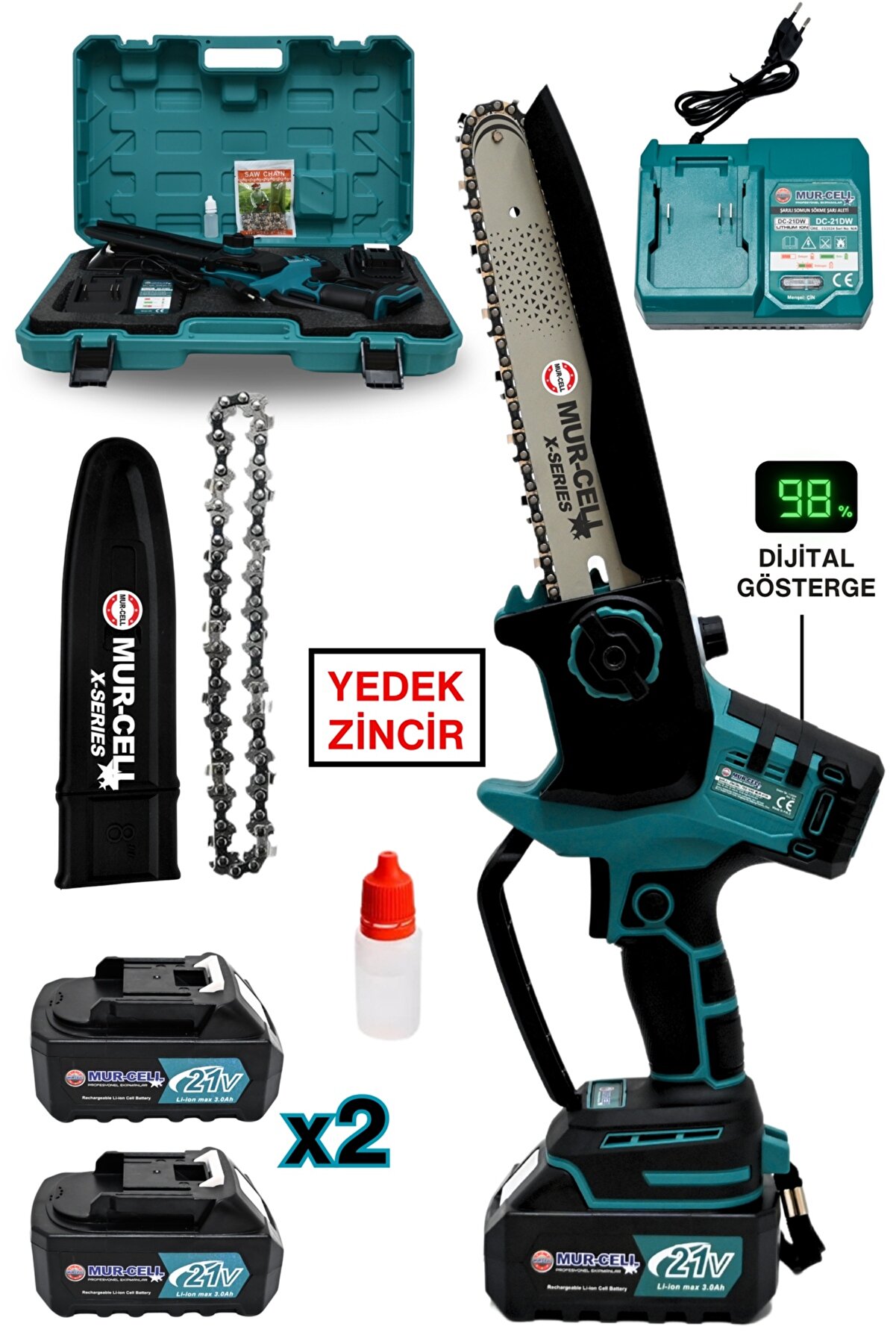 Mur-9108 Dal Budama Testeresi Kömürsüz Otomatik Yağlamalı Dijital Göstergeli 21v 3 Amper