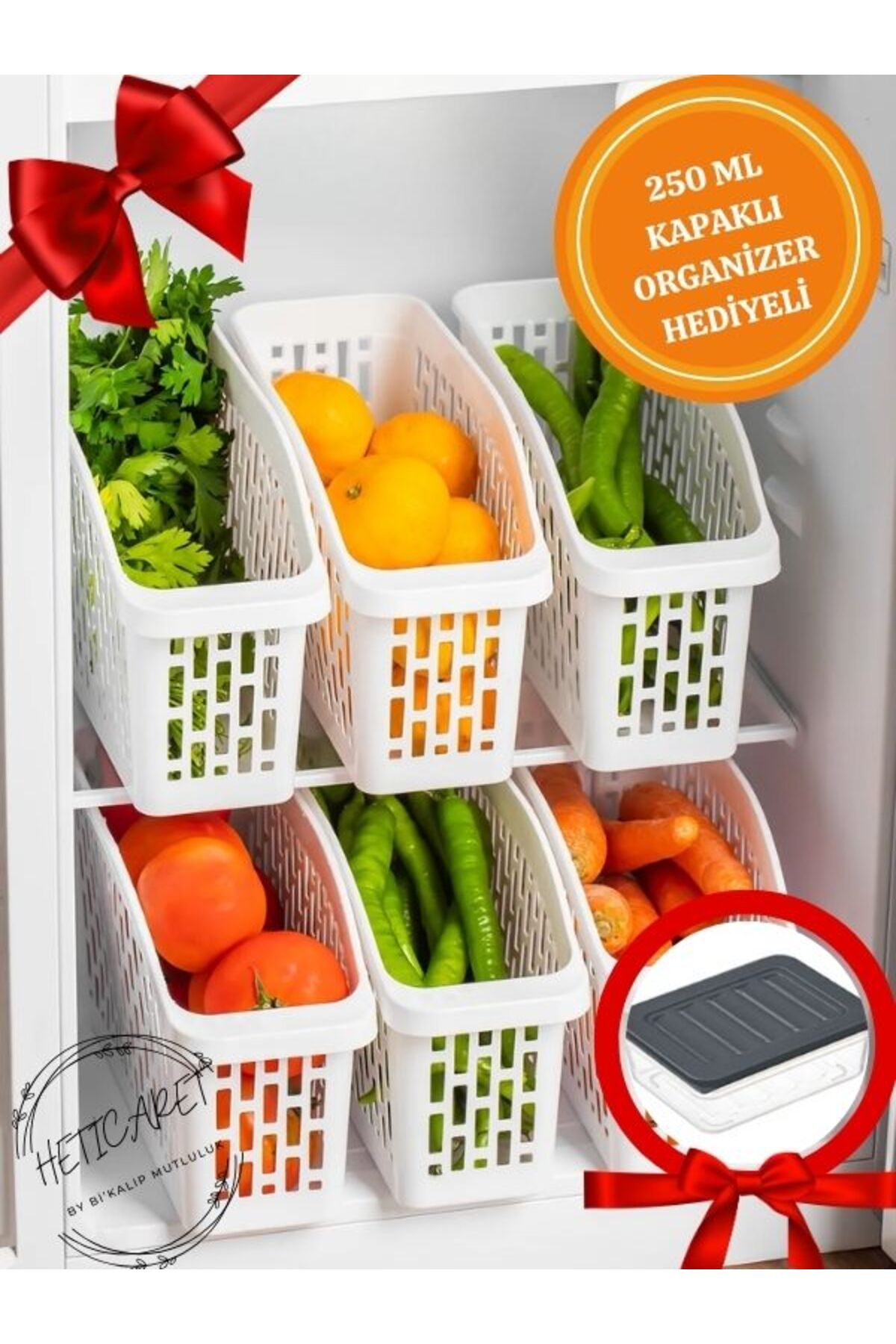 Buzdolabı Dolap Içi Düzenleyici Organizer 4 Adet - 1 Adet 250 ml Organizer Hediyeli