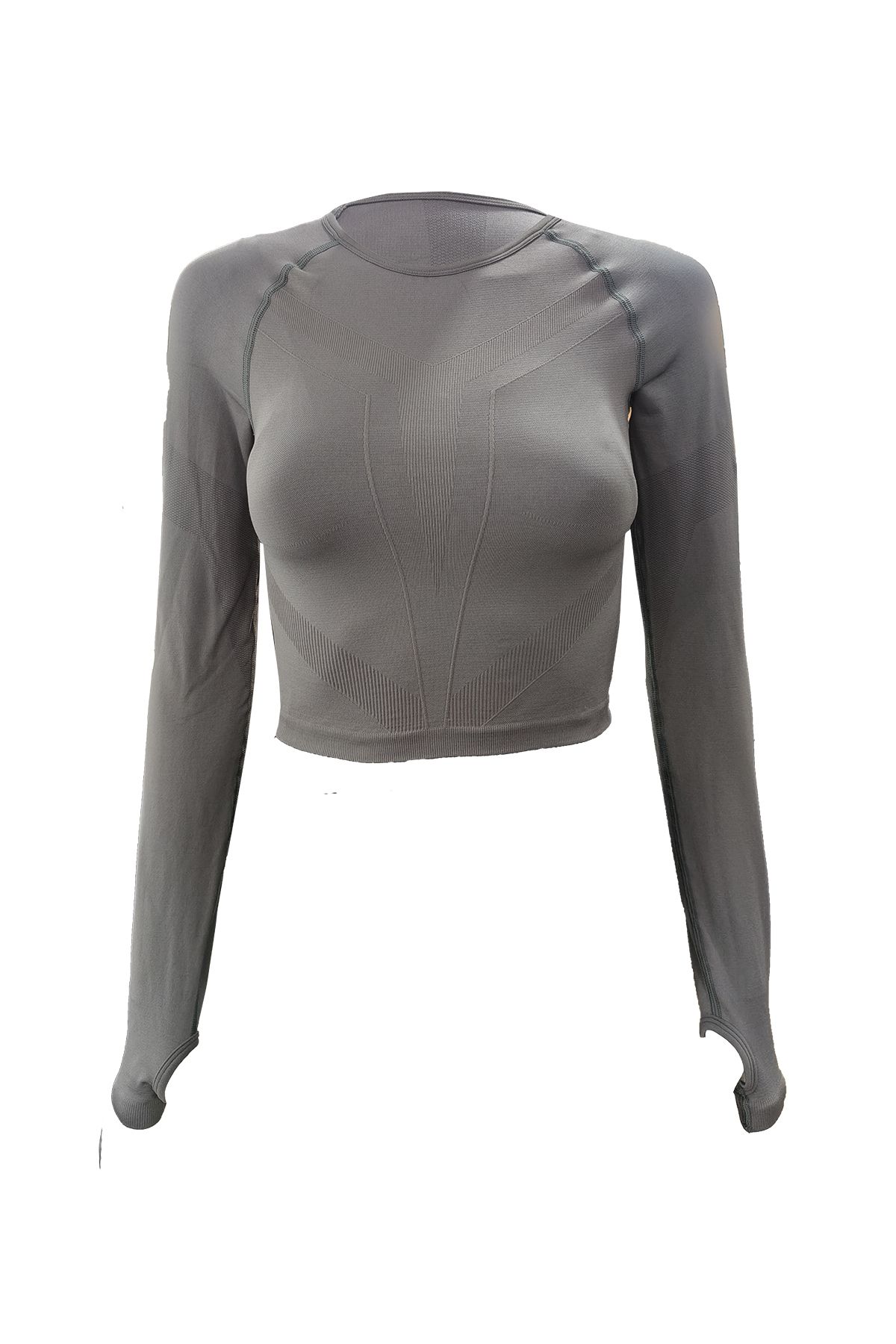 x Crop  Sporcu Uzun Kollu Seamless Parmak Geçirmeli Crop Üst