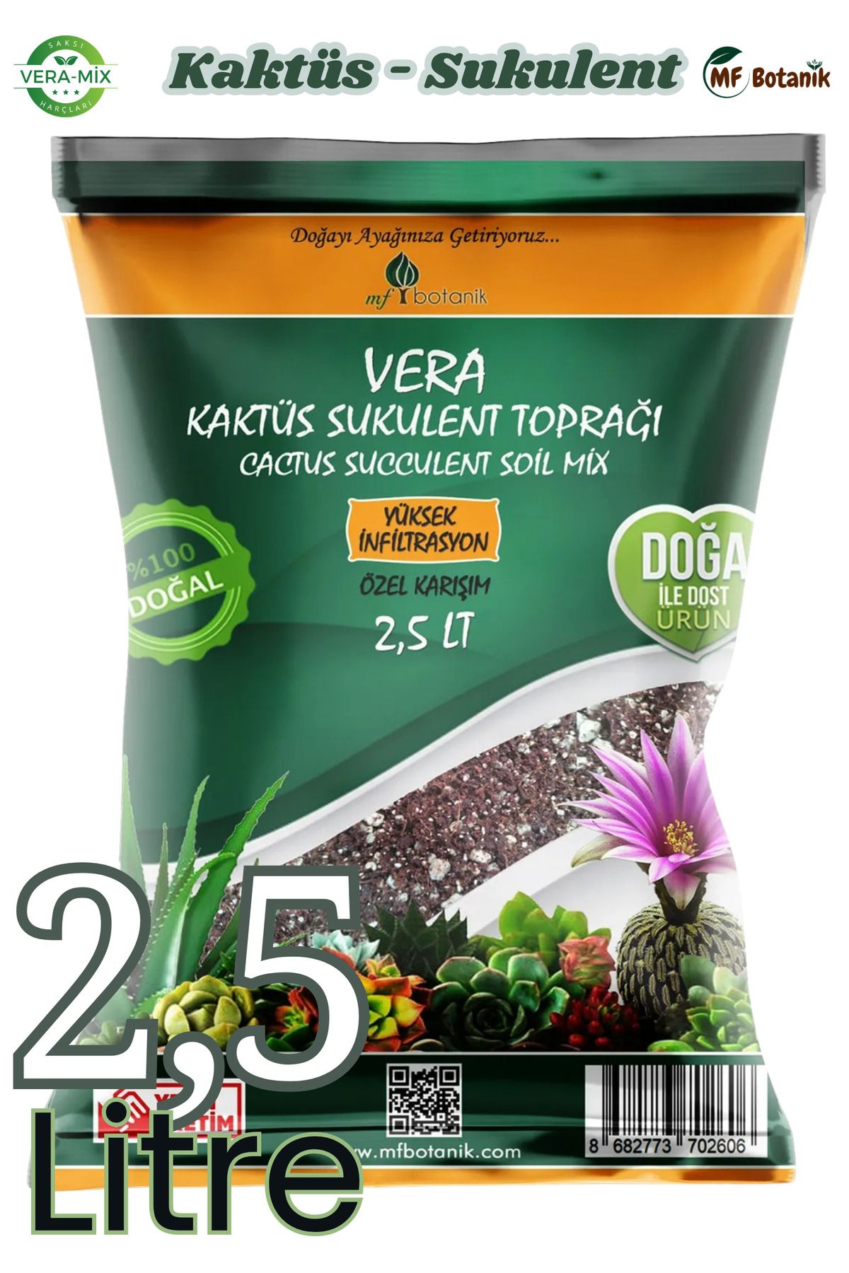 Veramix Kaktüs Sukulent Saksı Harcı Bitki Toprağı Özel Karışım Ithal Torf - Cocopeat 2,5 Litre