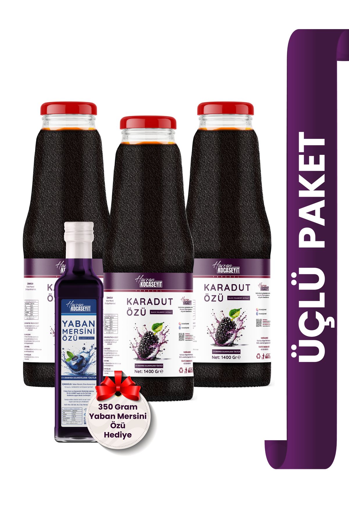 3 Adet Karadut Özü 1400 gr Yaban Mersin Özü 350 gr