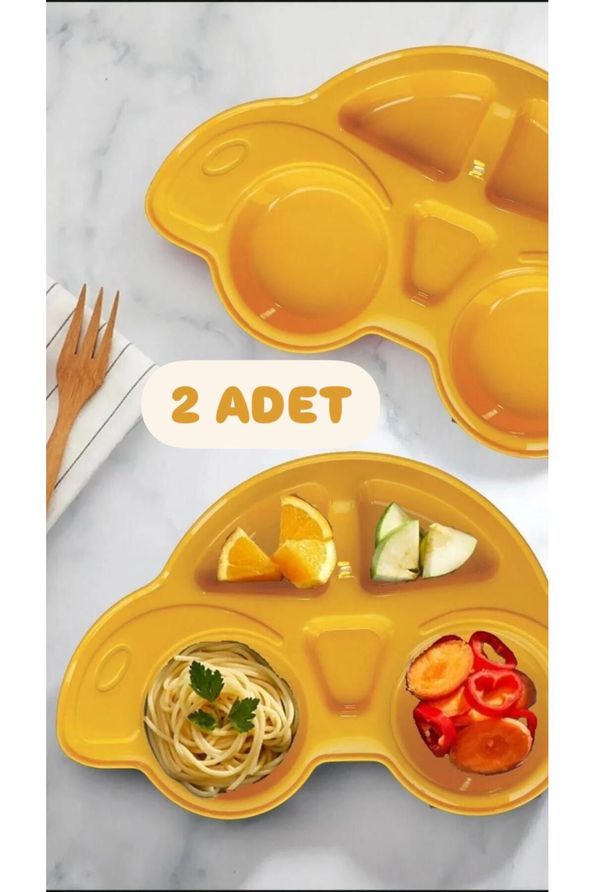 2'li Araba Model Mama Tabağı ( 2 Adet Turuncu) Bebek Ve Çocuk Bölmeli Yemek Tabağı