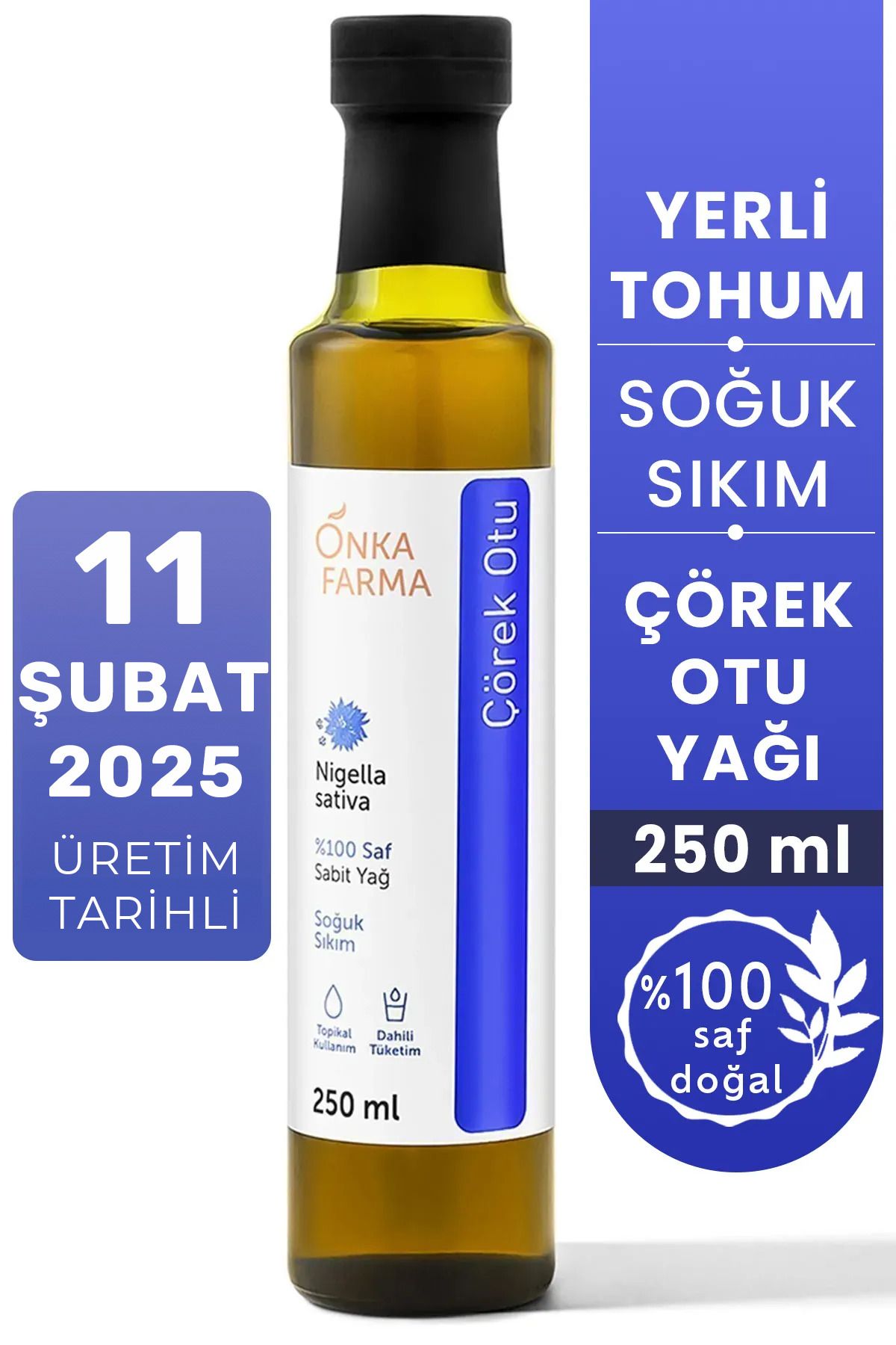 Onka Farma Soğuk Sıkım Çörek Otu Yağı 250 ml %100 Doğal %100 Saf Yerli Çörekotu Tohumundan