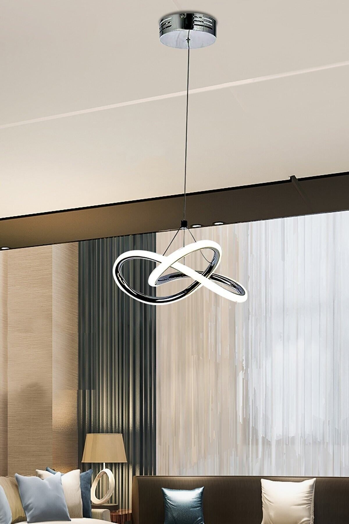 Modern Bolivia Tekli Krom Sarkıt Led Beyaz Power Ledli Salon Mutfak Oda Hol Ledli Avize