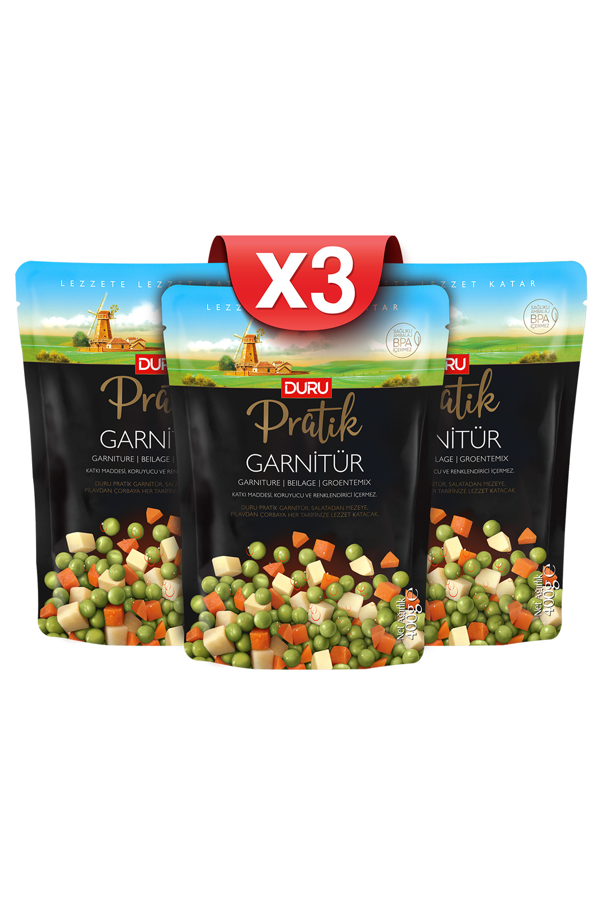 3'lü Duru Pratik Haşlanmış Garnitür 400g